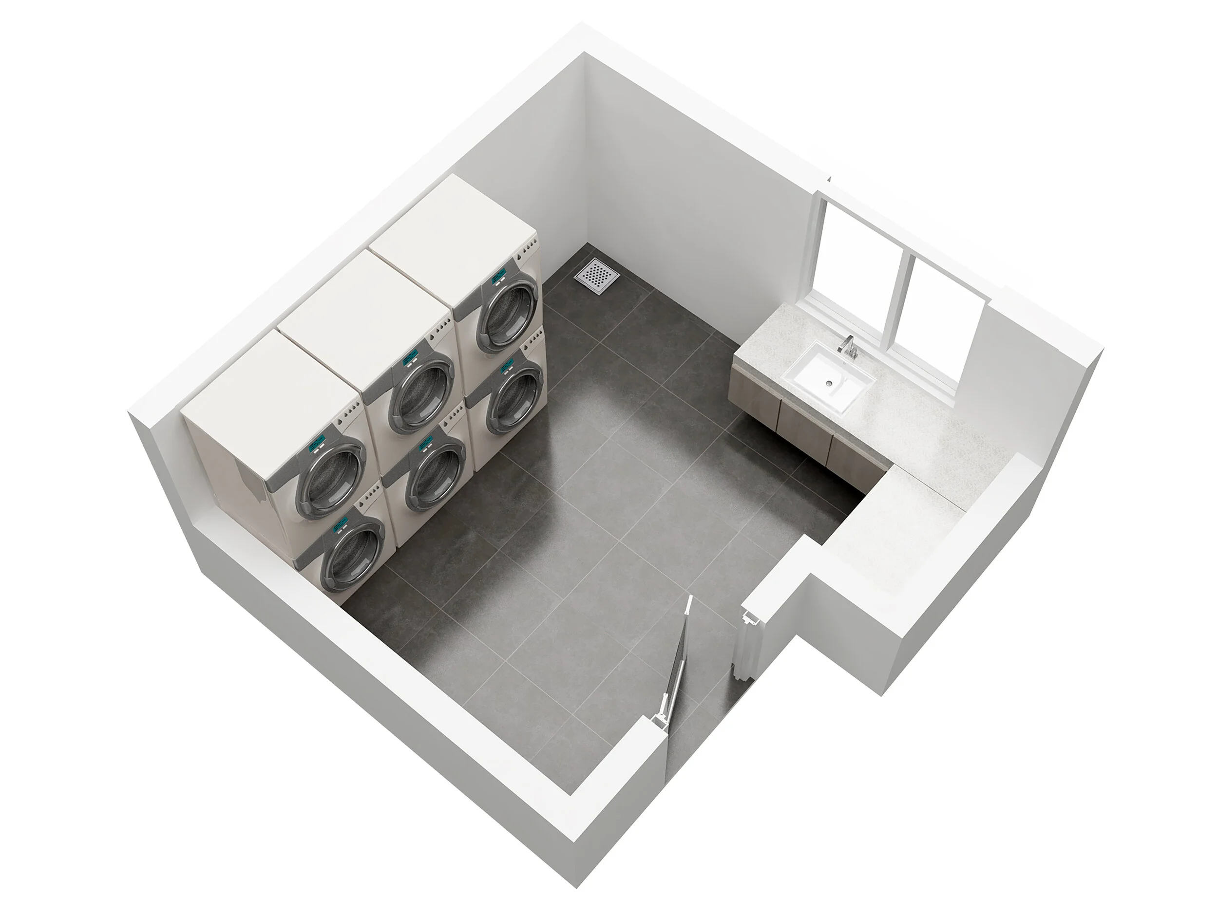 3D plan of Driftwood's shared laundry