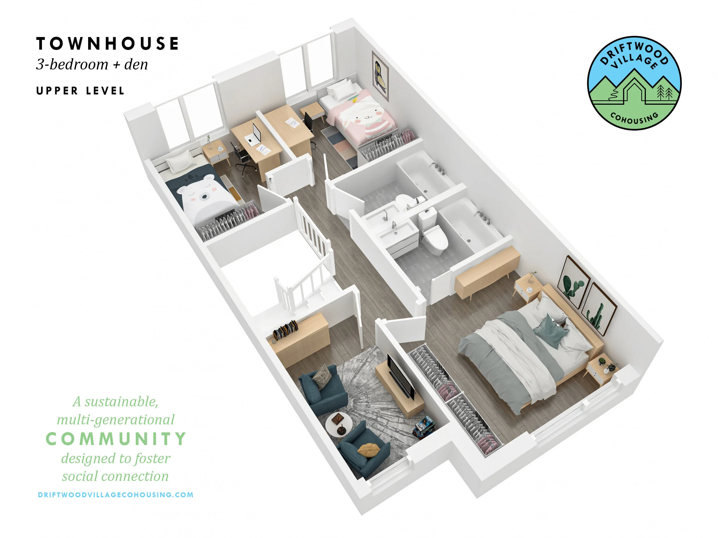 3-Bedroom + Den TOWNHOUSE - Upper Level