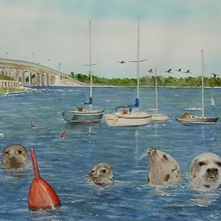 This original watercolor &quot;Sag Harbor Seals II&quot; was commissioned by Betty Lawford Kennedy quite a few years ago. The painting is now in her daughter, Robin Kennedy's home in Southampton. Robin has commissioned Mr. DeVito for two more pieces 