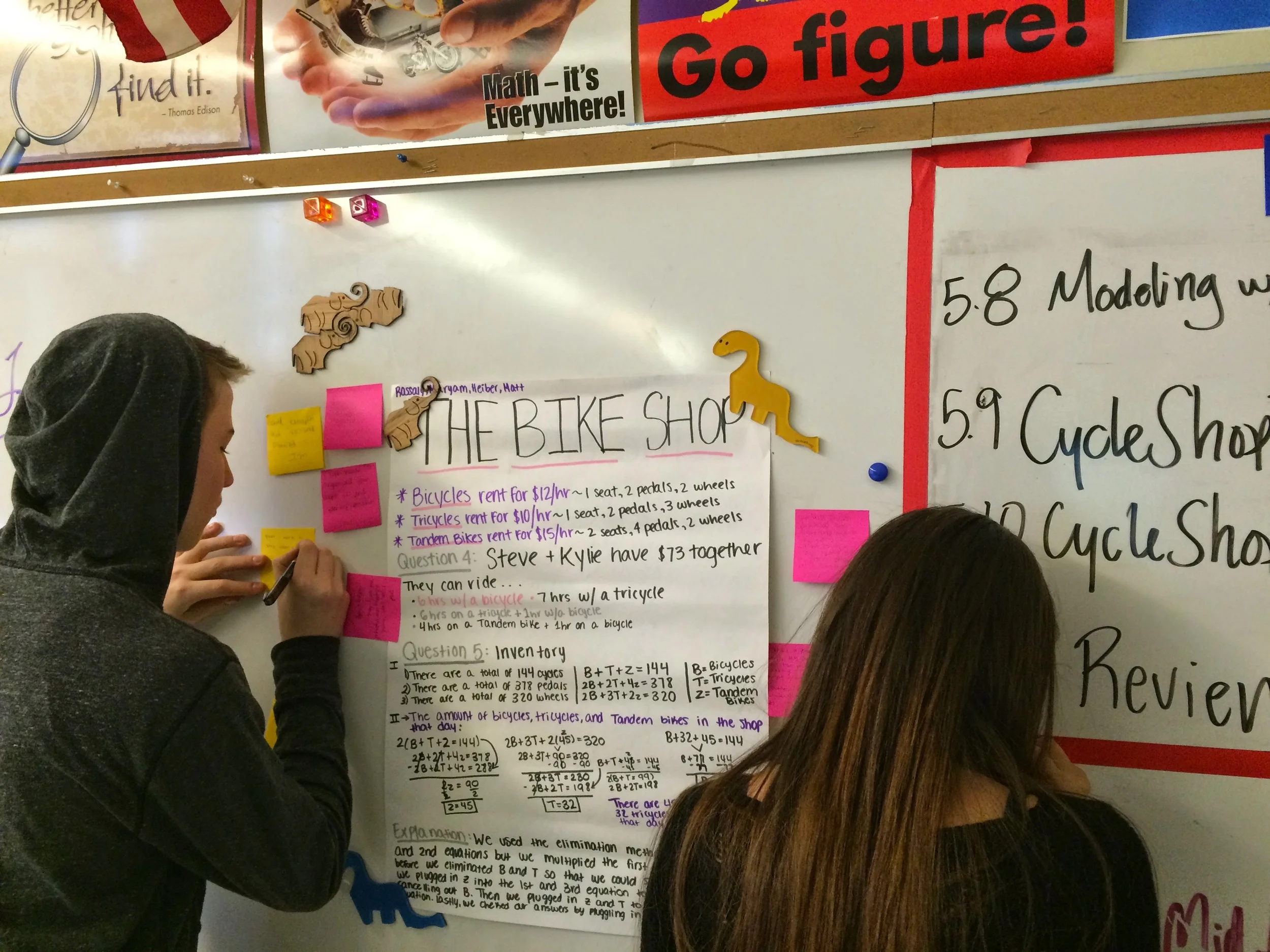 Students add comments to each others' projects in a gallery walk.