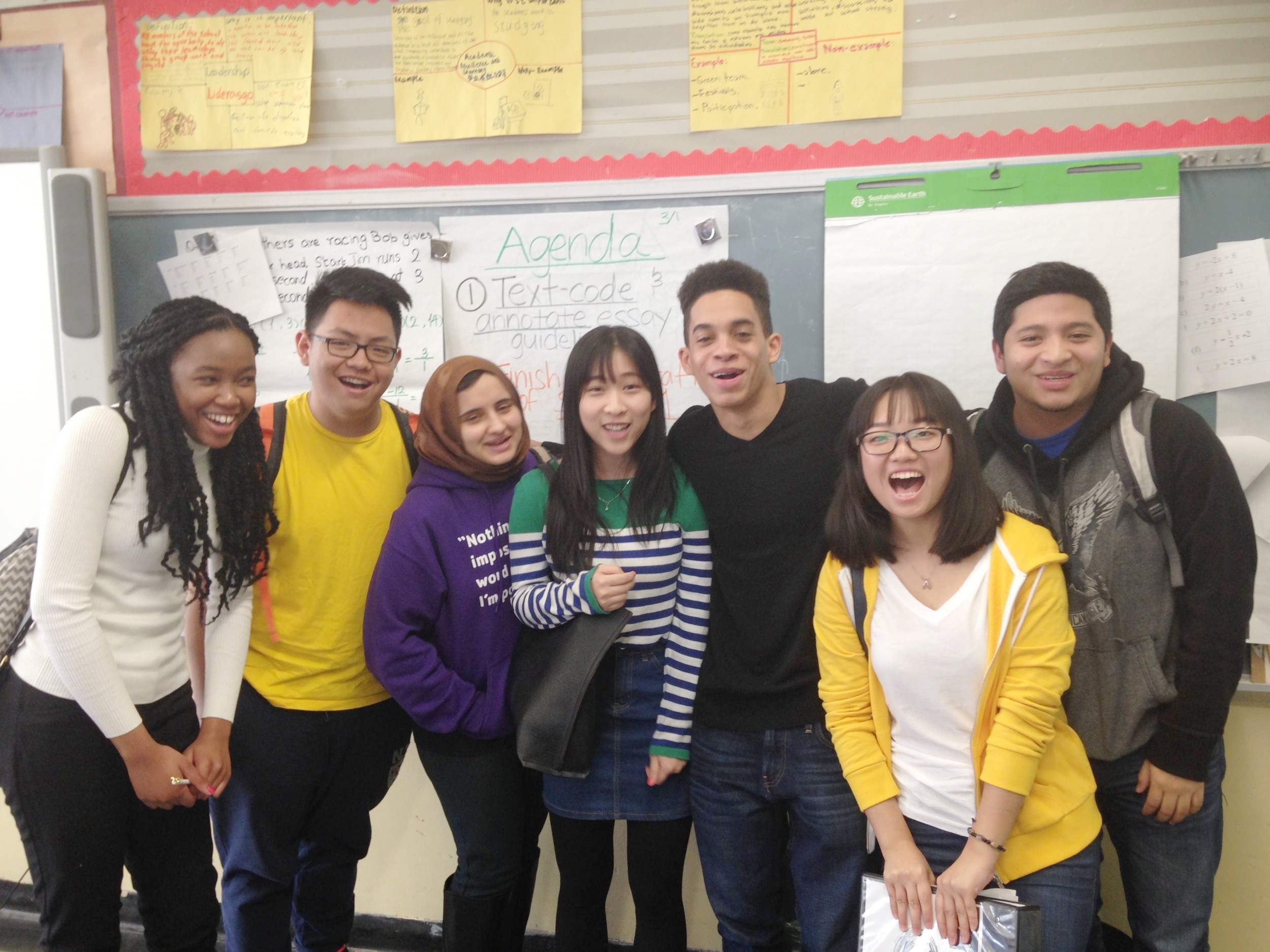 Students at Flushing International High School after presenting on a panel about mastery-based grading at their school