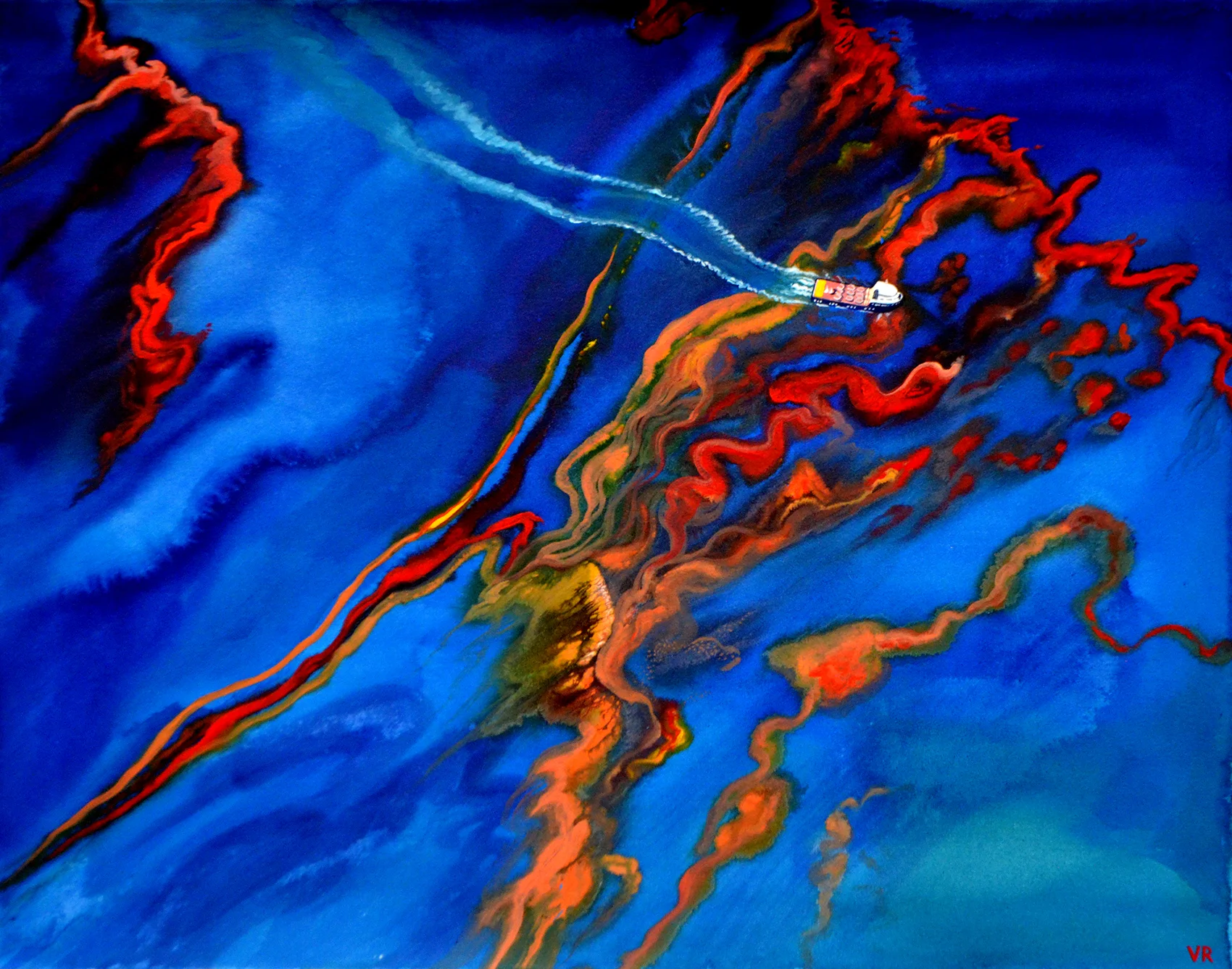 Traversing Wake 50 x 66 cm ink, acrylic & pastel on paper