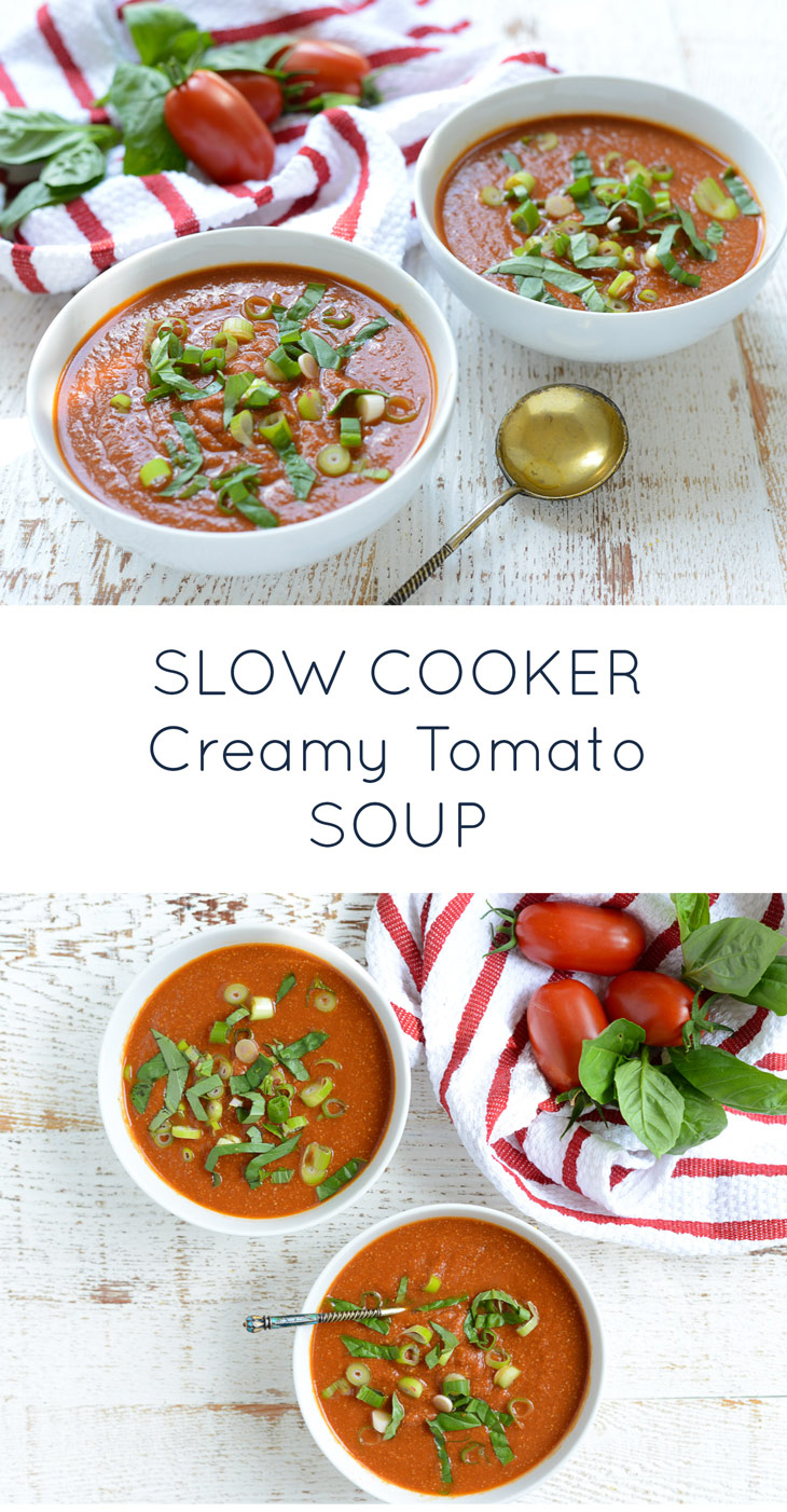 Crockpot Creamy Tomato Soup is super simple to make, and is creamy, dreamy, sweet and savory. Your new favorite paleo, whole30, diary-free recipe! Â  #realfoodwholelife #realfoodwholeliferecipe #whole30recipe #crockpot #glutenfree #dairyfree #crockpotrecipe #simple #easy #healthy #cleaneating #paleo #septemberwhole30 #whole30 #slowcooker #slowcookerrecipe