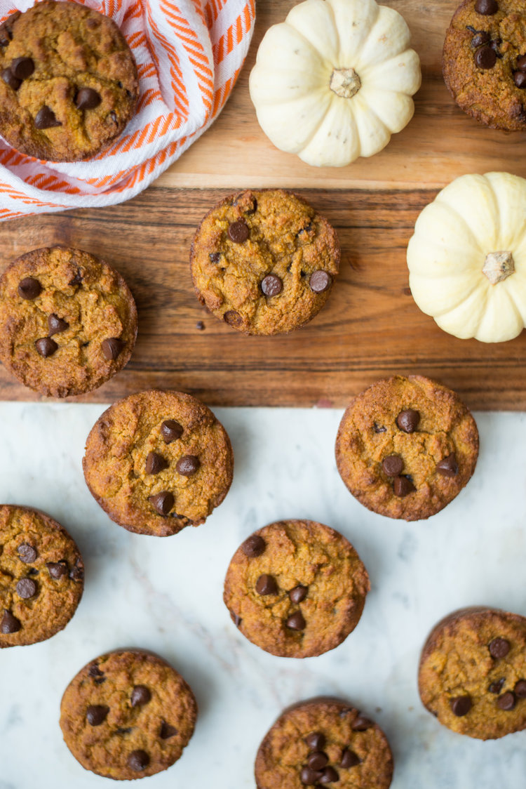 One-Bowl Pumpkin Chocolate Chip Muffins are naturally grain-free, dairy-free, gluten-free and naturally-sweetened. A health muffin recipe that's simple to make and tastes amazing. #realfoodwholelife #realfoodwholeliferecipe #glutenfree #dairyfree #healthyrecipe #paleo #paleorecipe #grainfree #cleaneating #muffin #healthymuffin #pumpkin #pumpkinrecipe #pumpkinspice #fall #fallrecipe