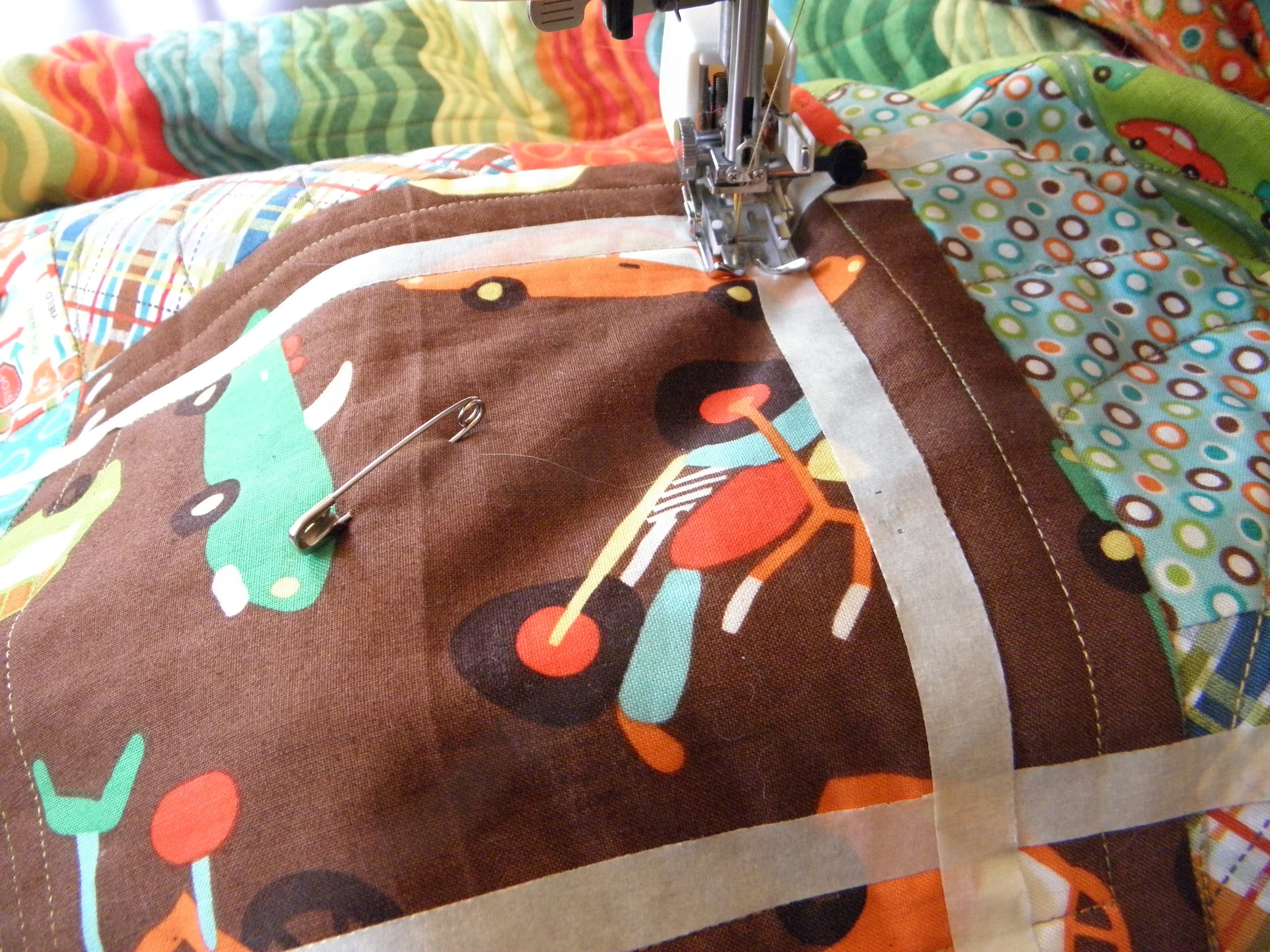 Close up of the method I used to quilt the solid squares.