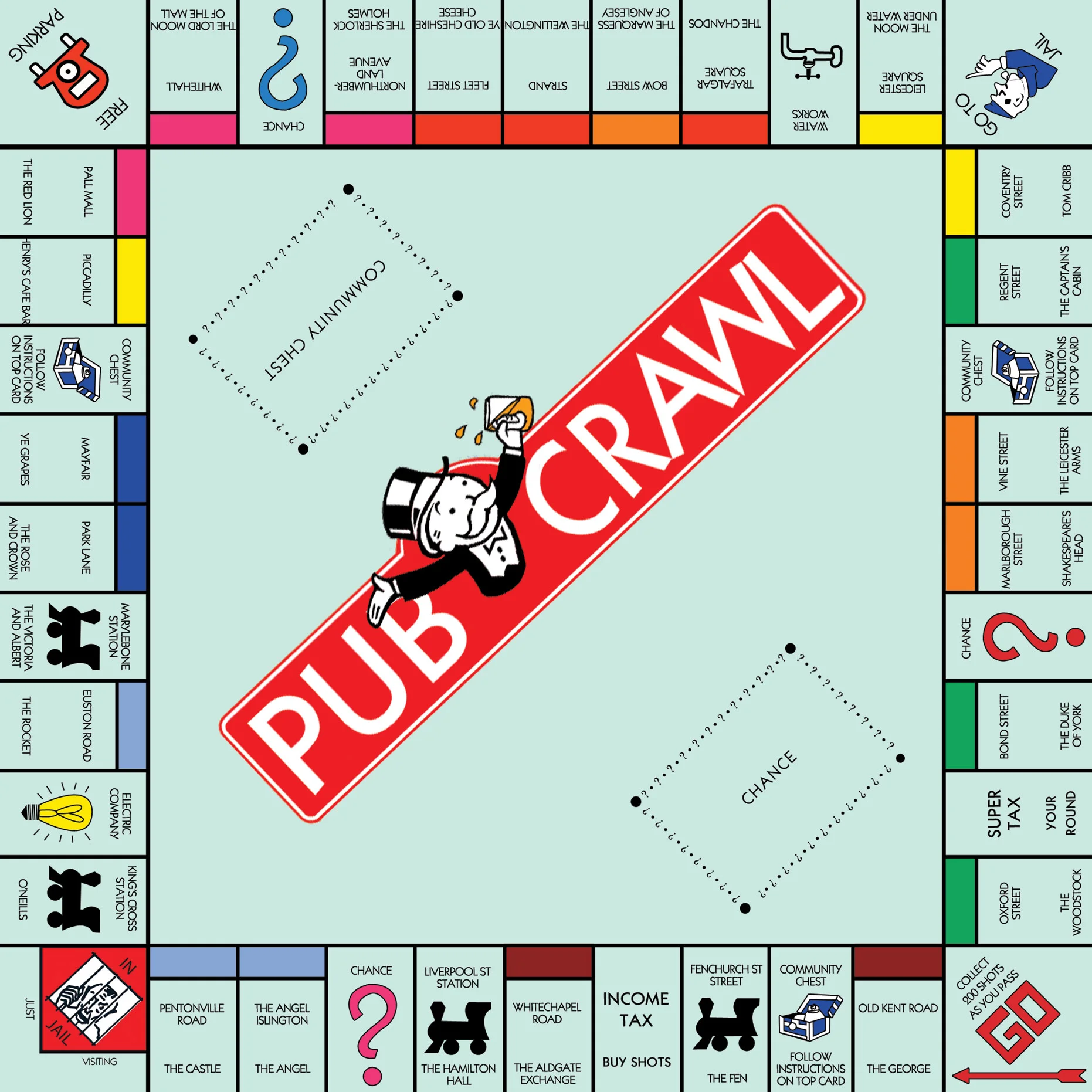 monopoly board pub crawl