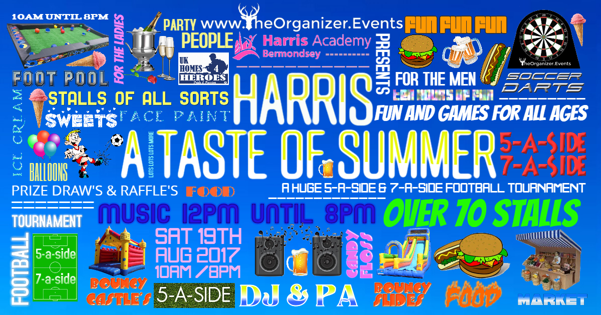 WE HAVE THREE AREAS OF FUN FOR ALL AGES, FROM GAMES, MUSIC, FOOD AND BAR, FOOTBALL TOURNAMENTS TO A LARGE MARKET&nbsp;MAIN AREAThe main area is the heart of the event &nbsp; we have games to delight you all, Soccer Darts, Foot Pool, Bouncy Castles, …