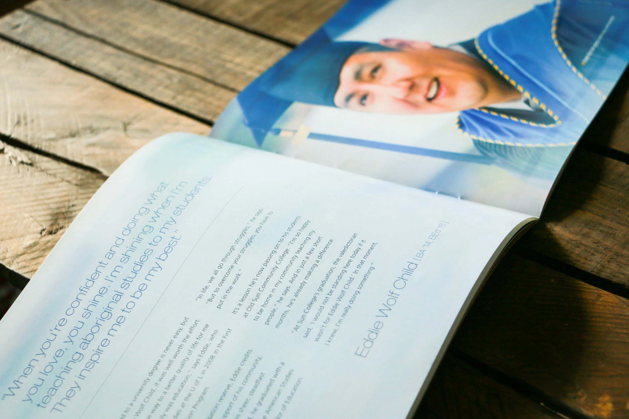 Inside Spread: Each spread featured a graduate of the school - the layout needed to accommodate both a portrait and write-up from the grad.