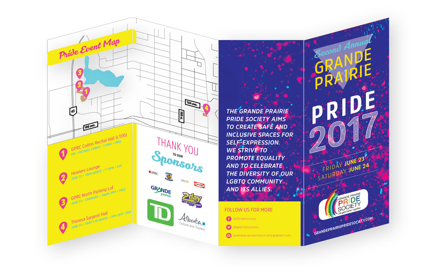 Pride Week brochure, outside spread. 2017.