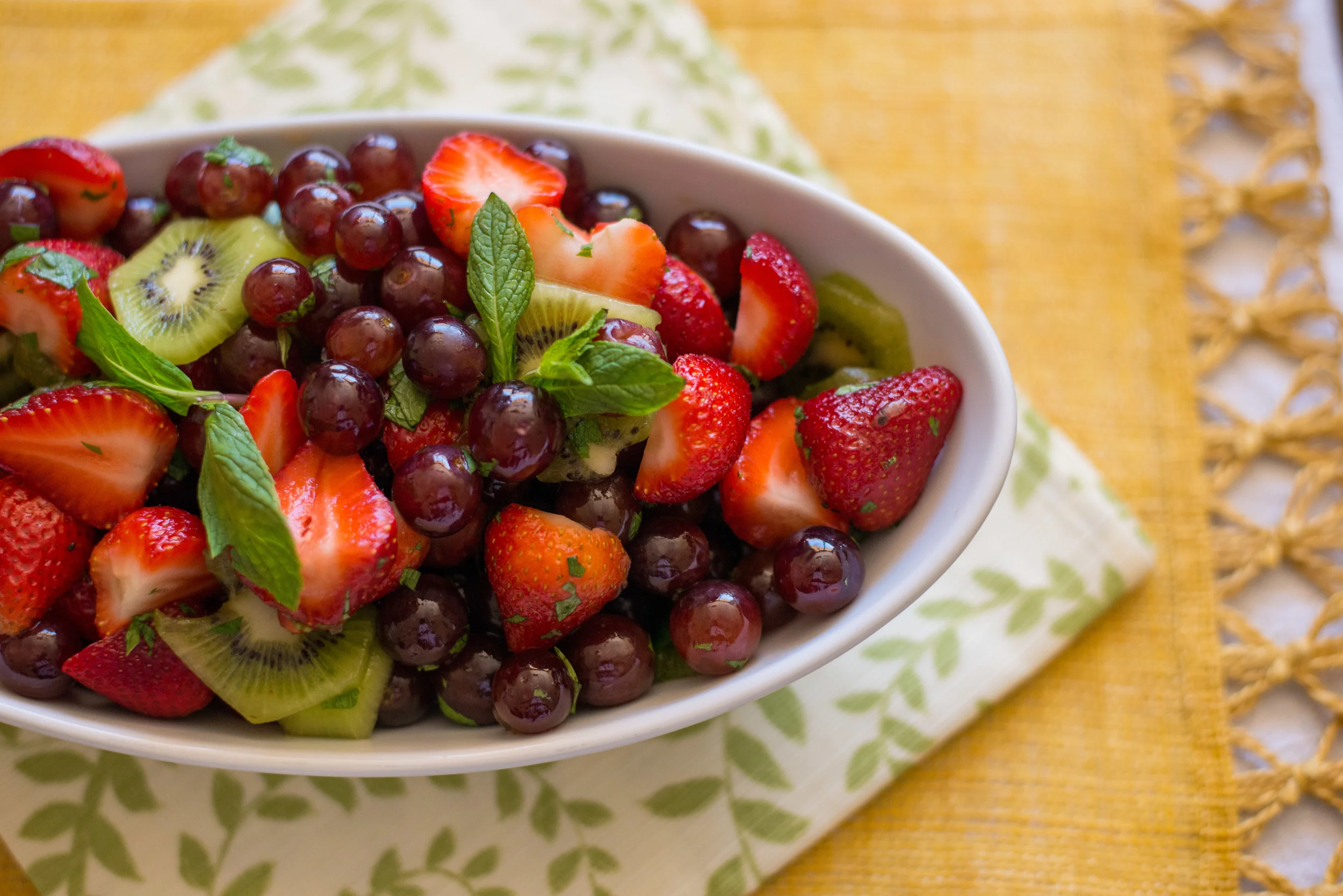 Fresh Fruit Salad with Minty Honey Lime Syrup