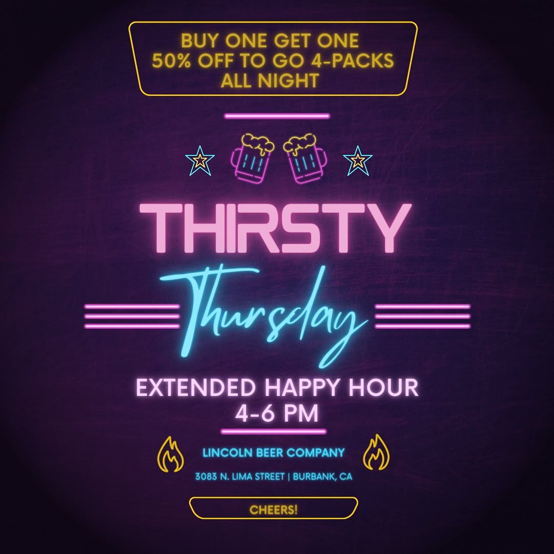 Introducing Thirsty Thursdays in the taproom!! Extended HAPPY HOUR every Thursday from 4-6p AND buy one get one 50% off all TO GO 4-packs!!! Grab your coworker, bestie or anyone really and join us for a pint.