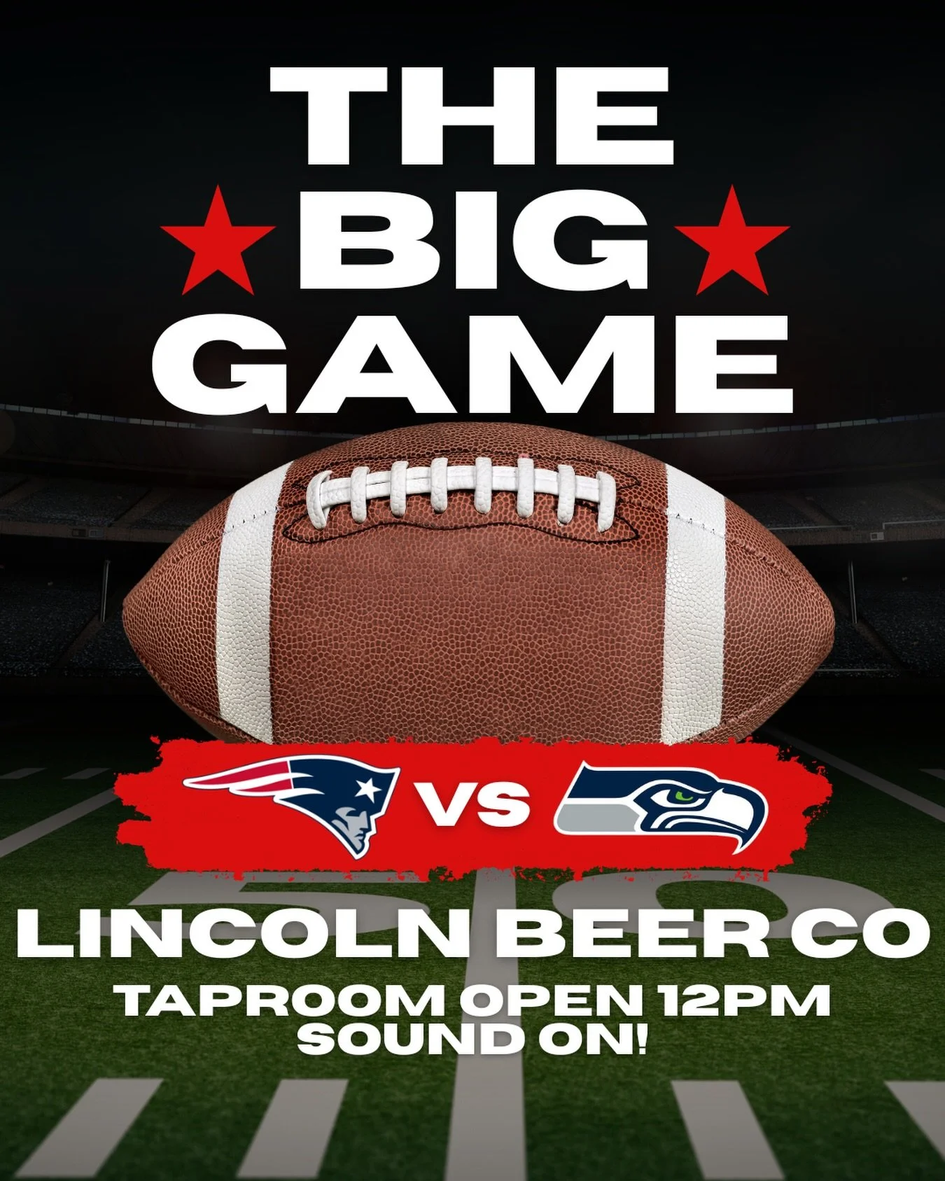 The Big Game is on at Lincoln Beer Co! Taproom open at 12pm! The beer will be flowing, and sound will be ON for every play. See you on Sunday! 🏈