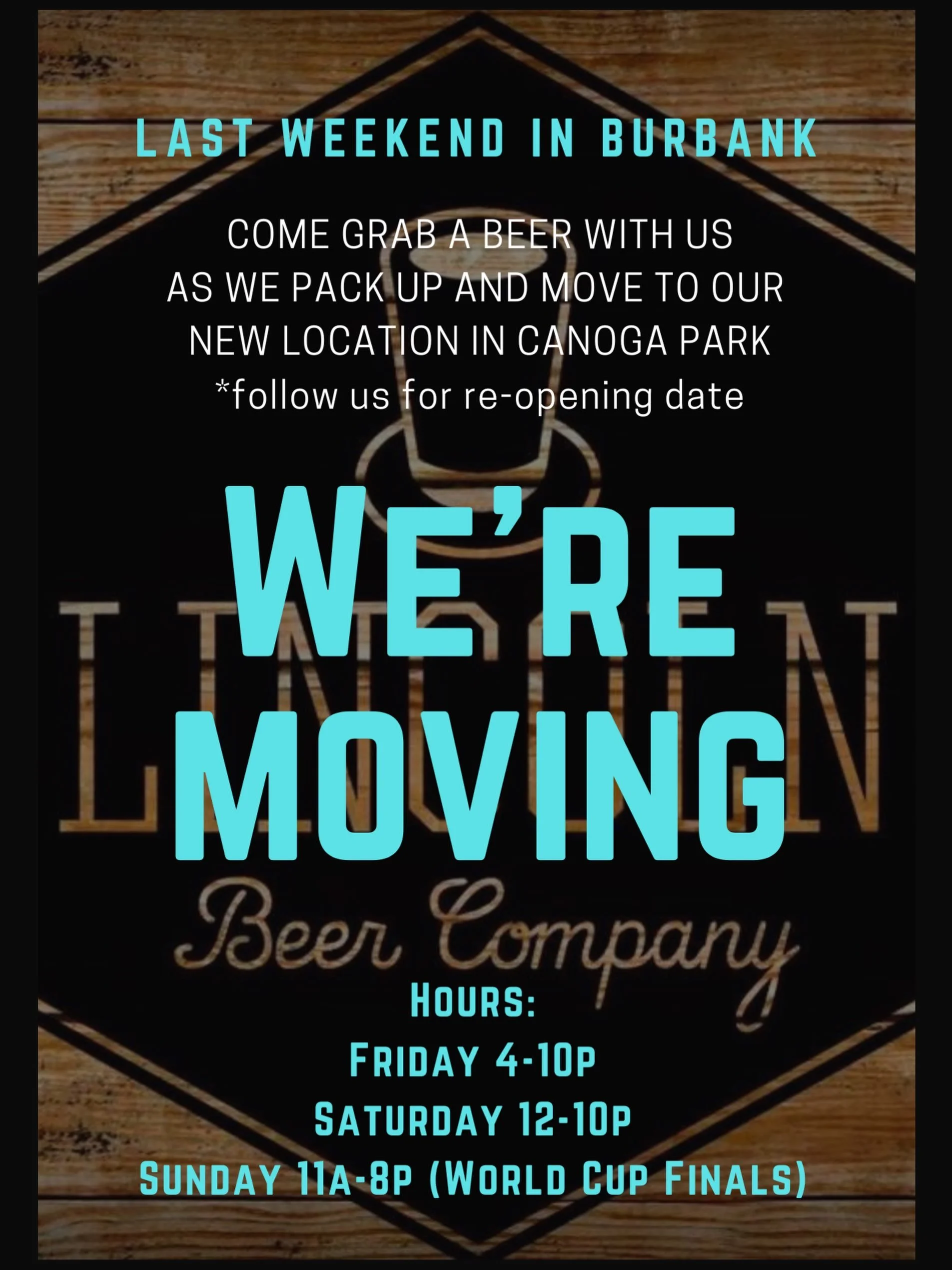 Join us for our last weekend in Burbank! Come share a pint or three and say good bye to our sexy Lincoln and Simpson Abe 🍻

Be sure to follow us for the latest news on reopening in Canoga Park!
