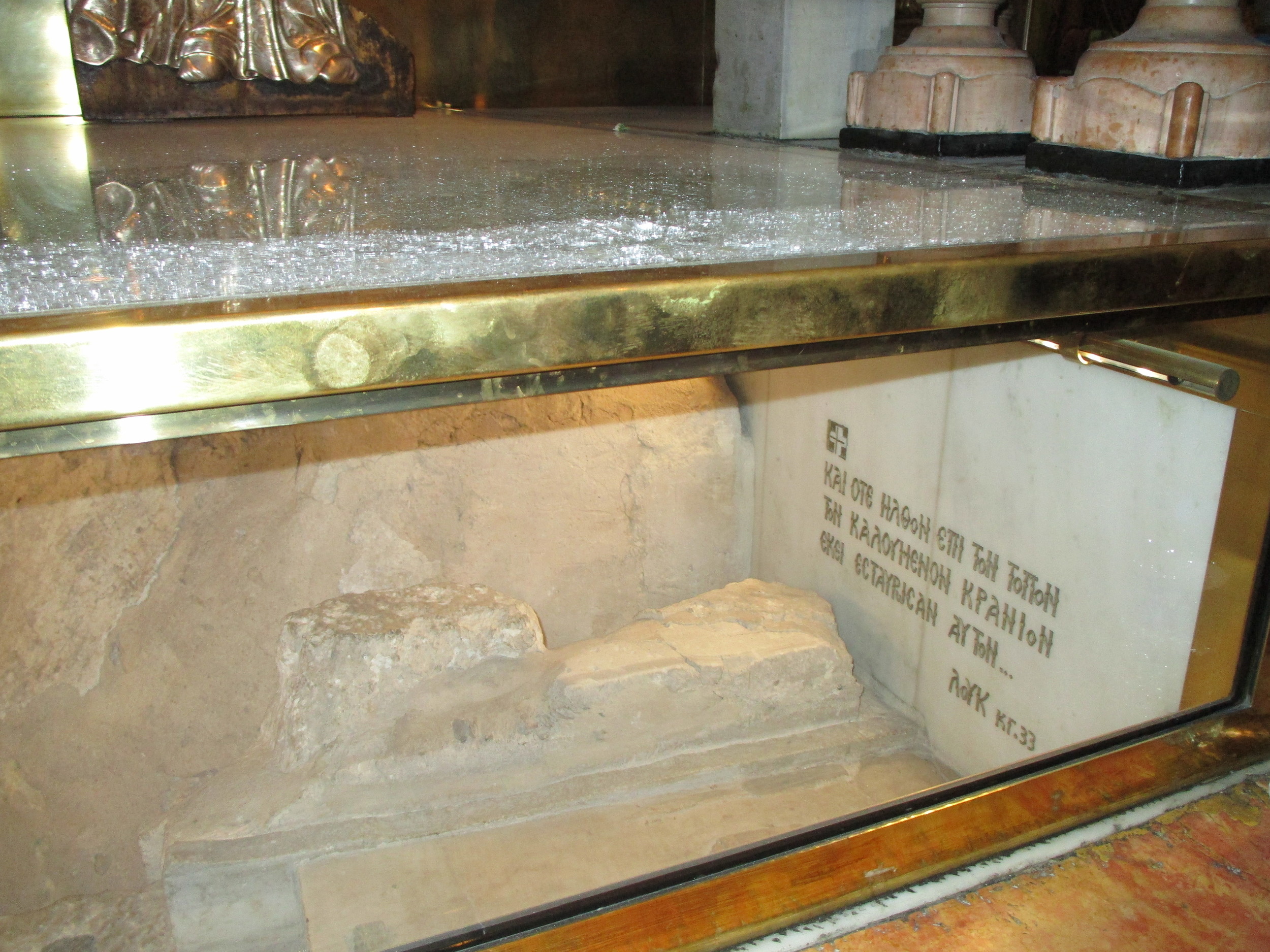  Encased in glass is part of the hill of Calvary. We were able to reach into a small portal and touch the rock. Imagine? 