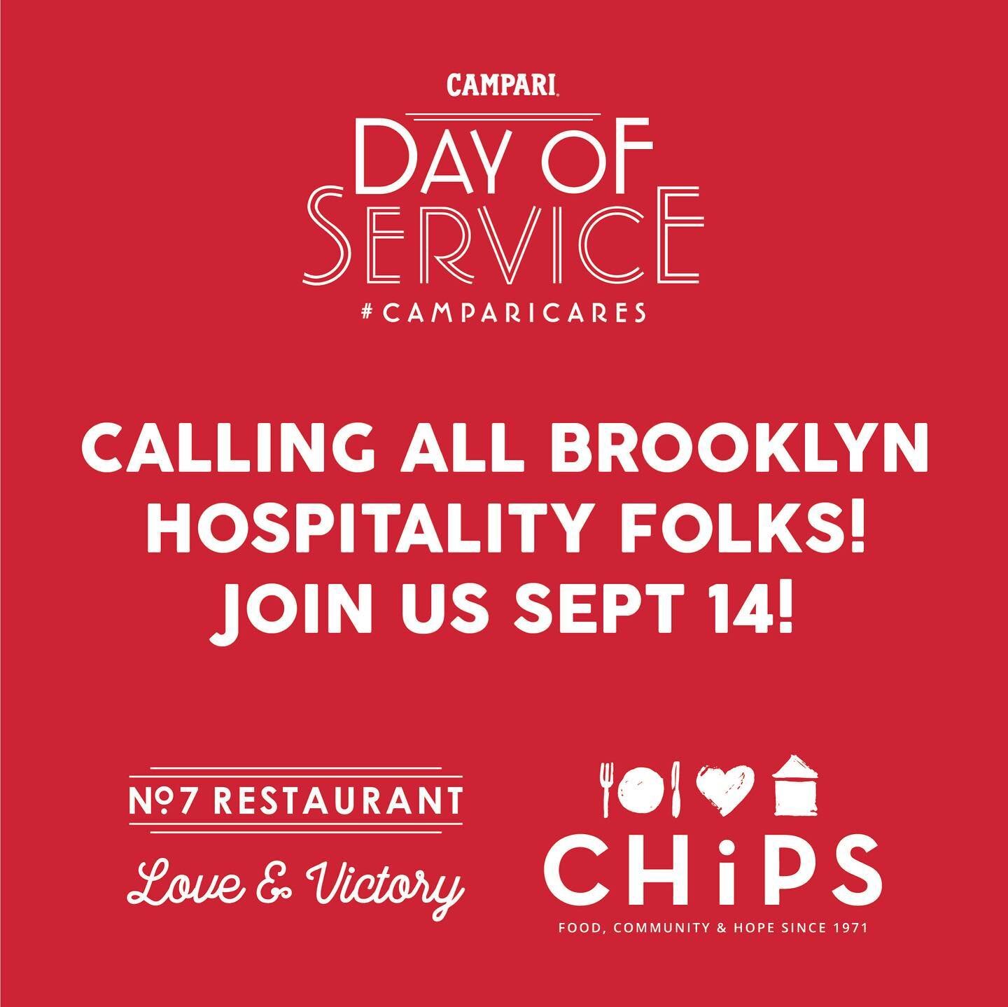 Join @loveandvictory &amp; @no7restaurant on September 14 for a Day of Service with @campariusa @usbgnyc to benefit @chips4thave Soup Kitchen &amp; Women's Shelter! 
See profile for link to sign up and all the info - Connect, Give Back, Lend a hand. 