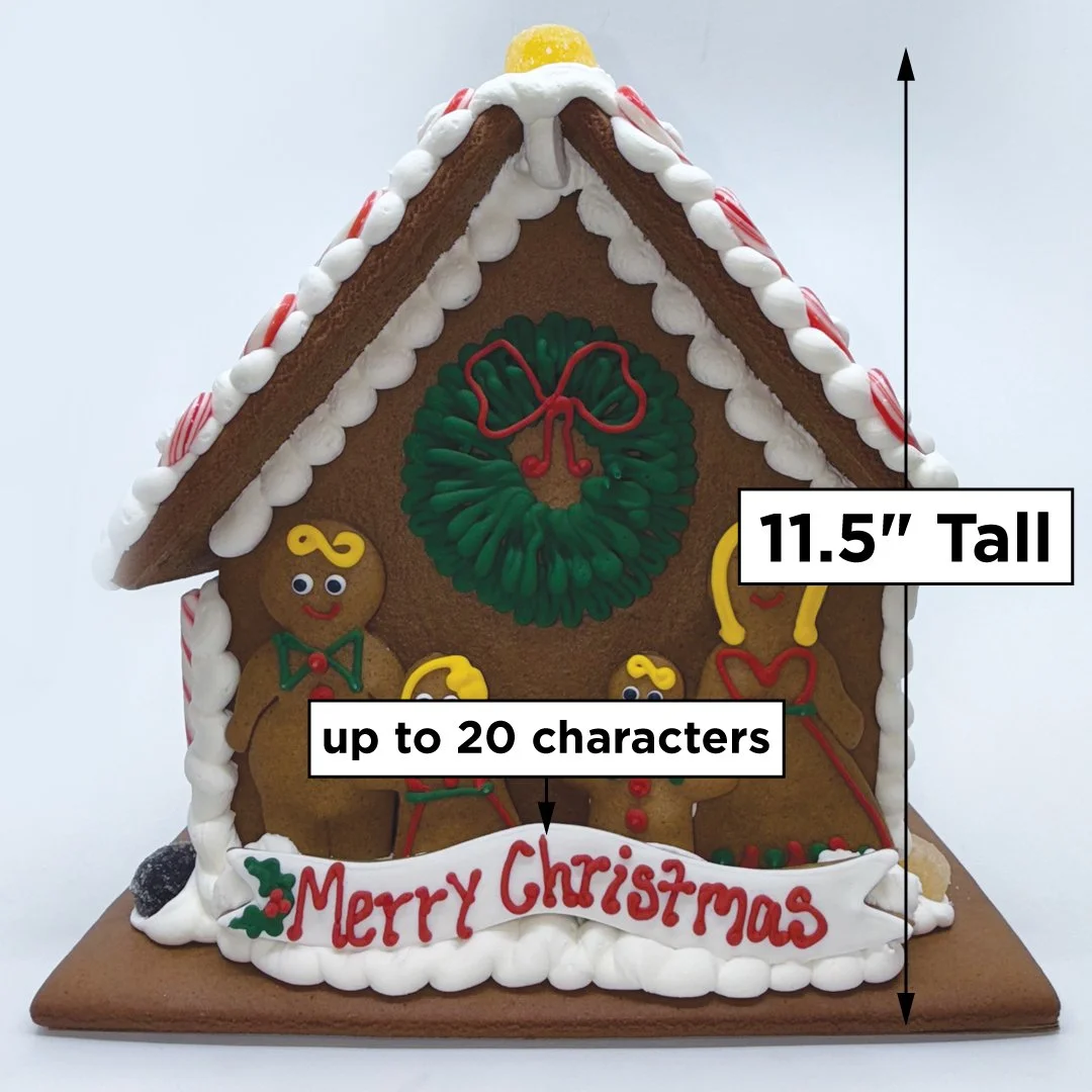 Gingerbread house with custom banner