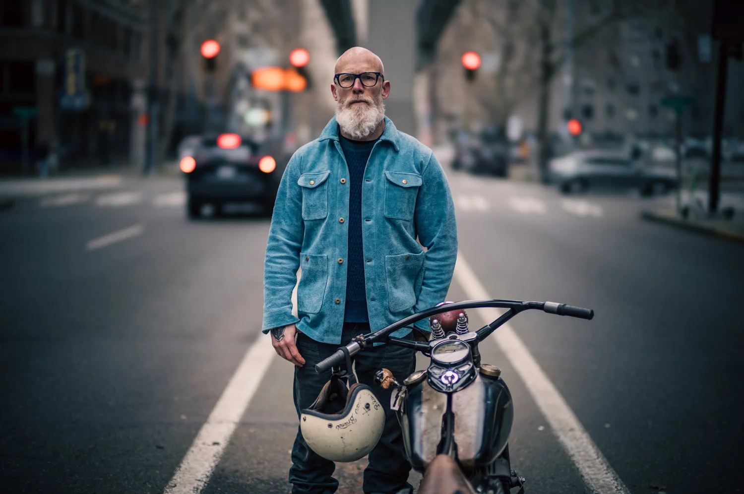 Indigo Leather ROUGHOUT Chore Coat — Black Bear Brand