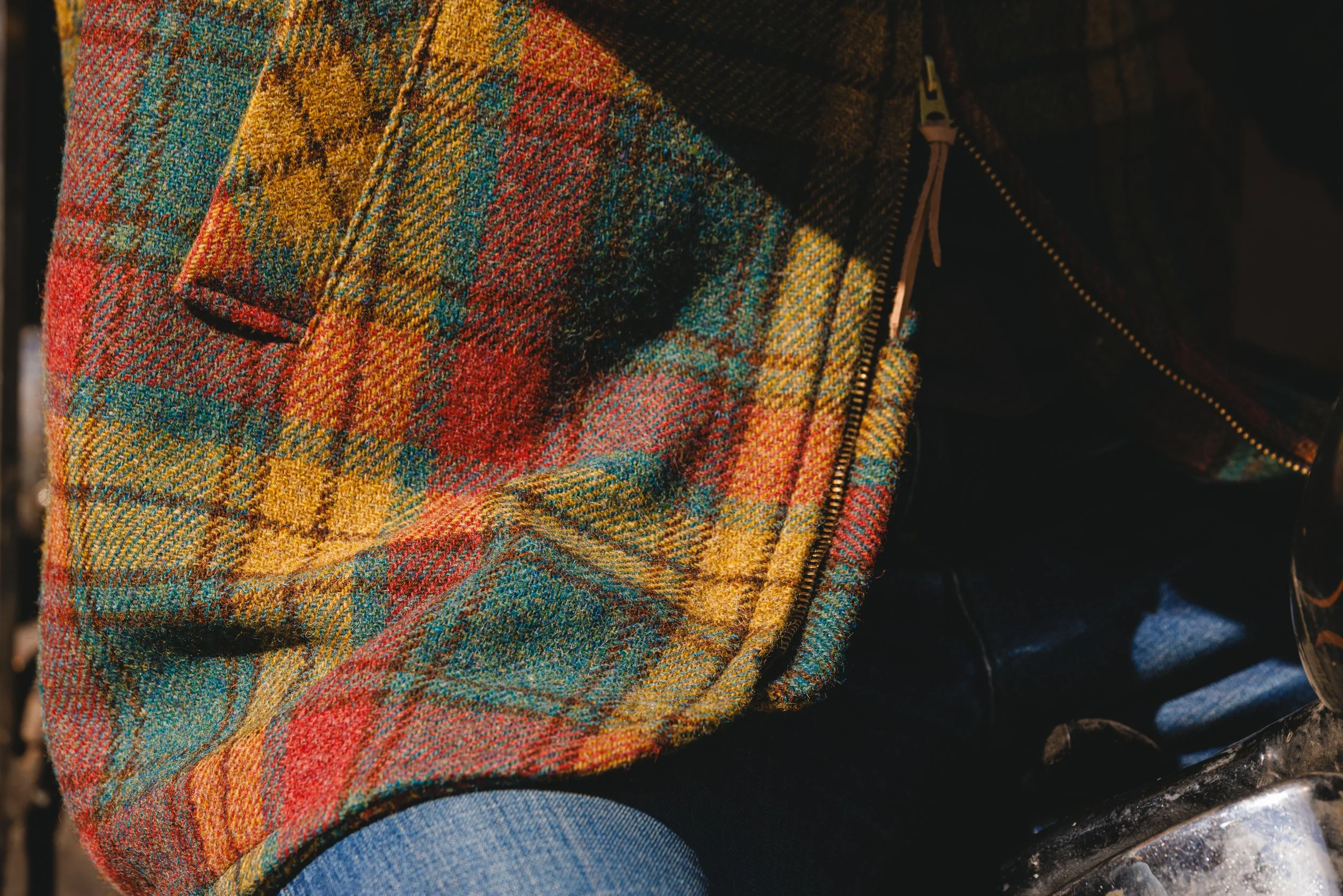 Black Bear Brand MOSS FIRE Harris Tweed Tartan ZIP Coat