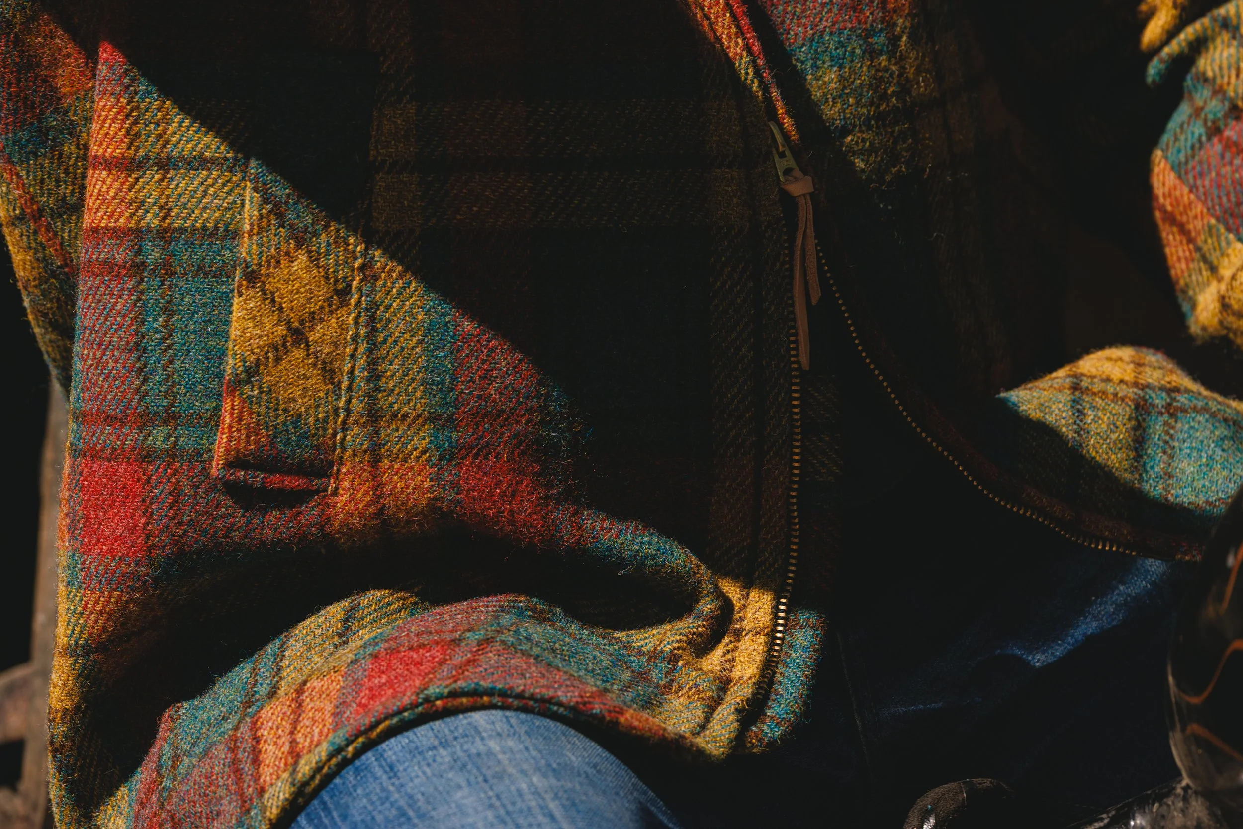 Black Bear Brand MOSS FIRE Harris Tweed Tartan ZIP Coat