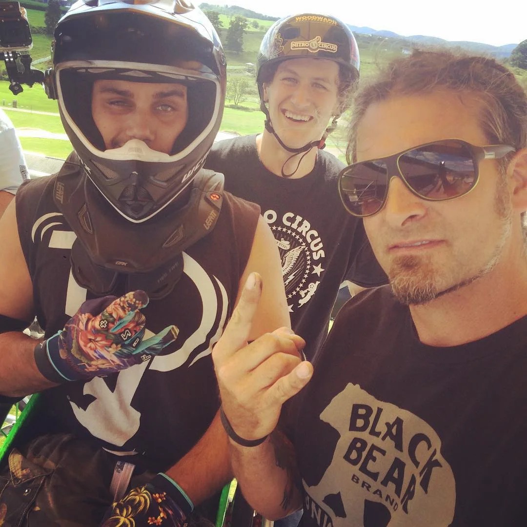 “At the top of the rollin giving inspiration to Wheelz before he drops in to hit the mini mega rail"… Aaron “Wheelz” Fotheringham and Brandon Scchmidt (Nitro Circus athletes) - Nathan Wessel