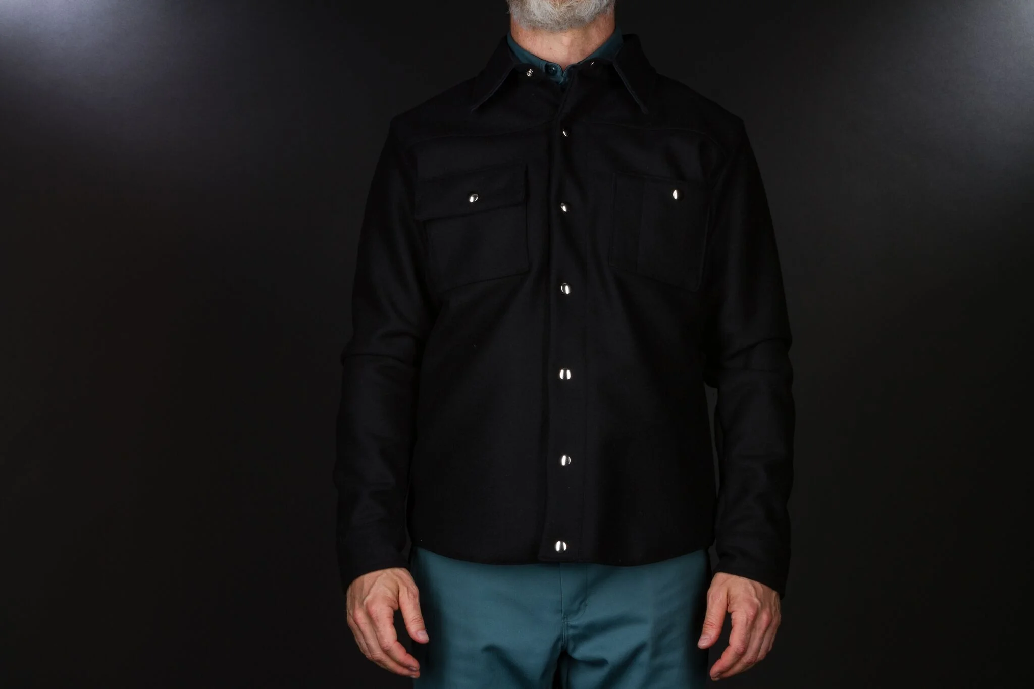 black wool shirt jacket