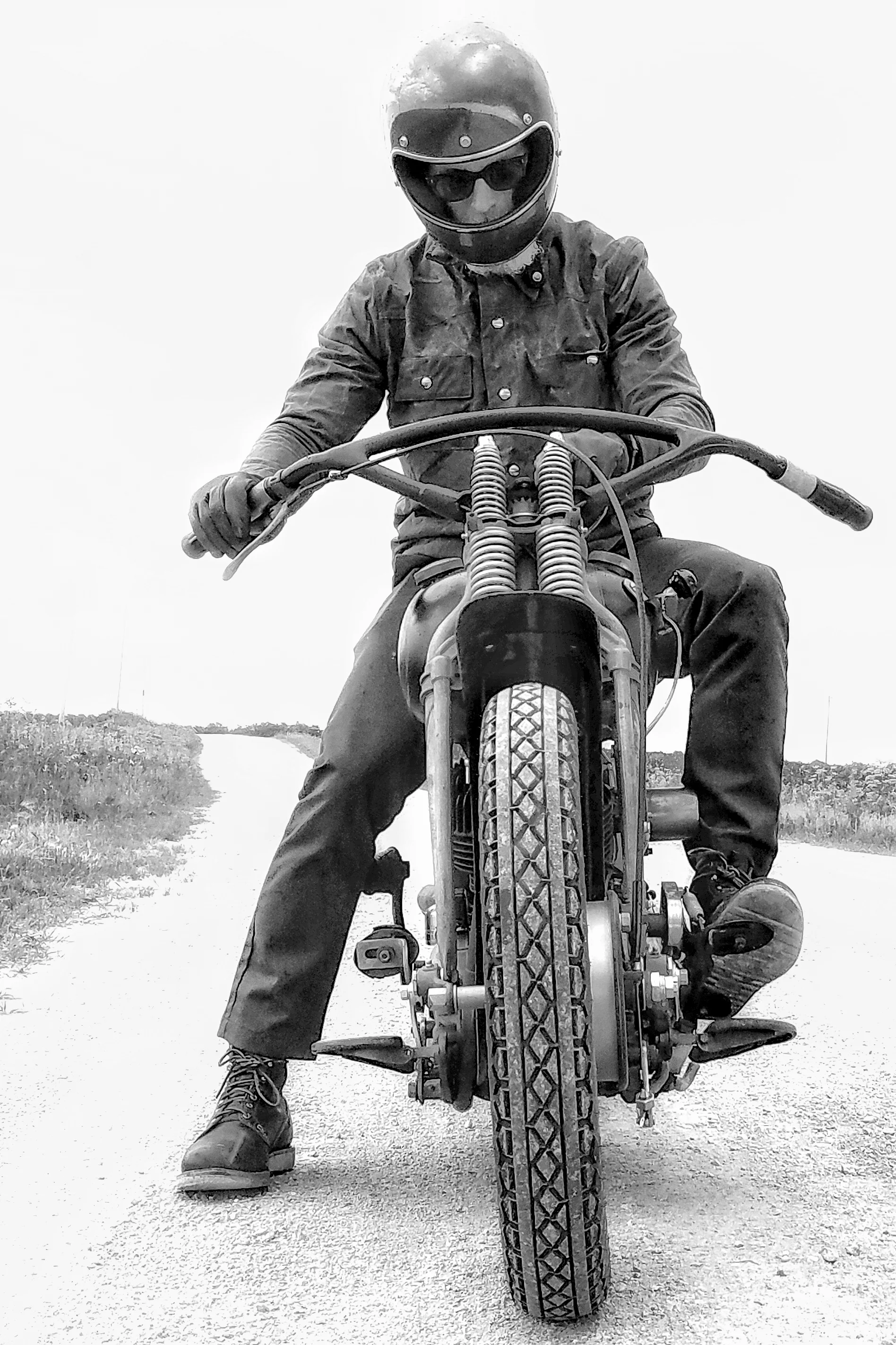 Josh Sirlin on the Black Bear Brand Our American Journey; 1937 Harley Davidson Flathead in Iowa. Photo by: Chad Lyons