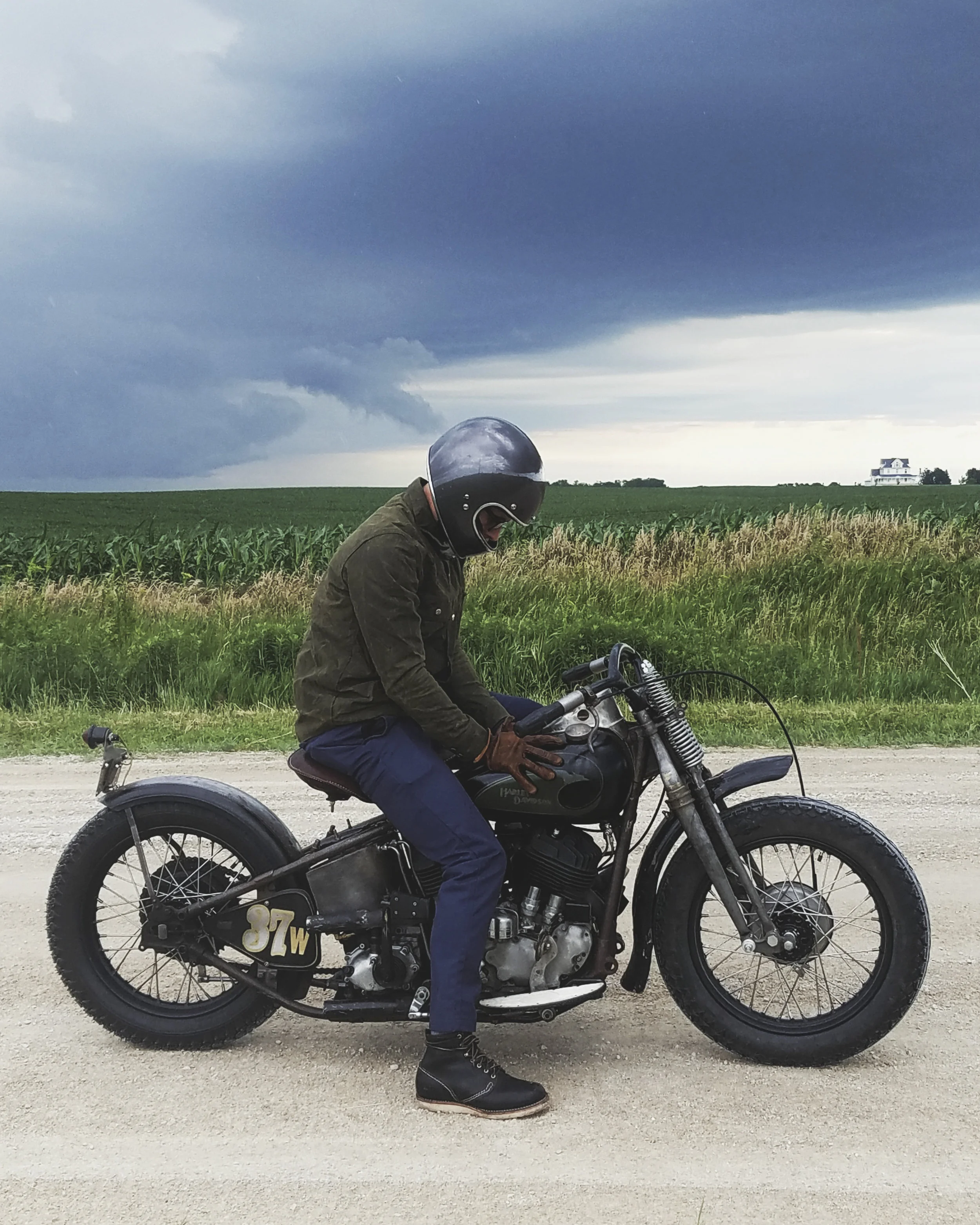 Stopped to catch a breath in the heartland of American. Riding a 80 year Harley Davidson across America. Photo by: Chad Lyons
