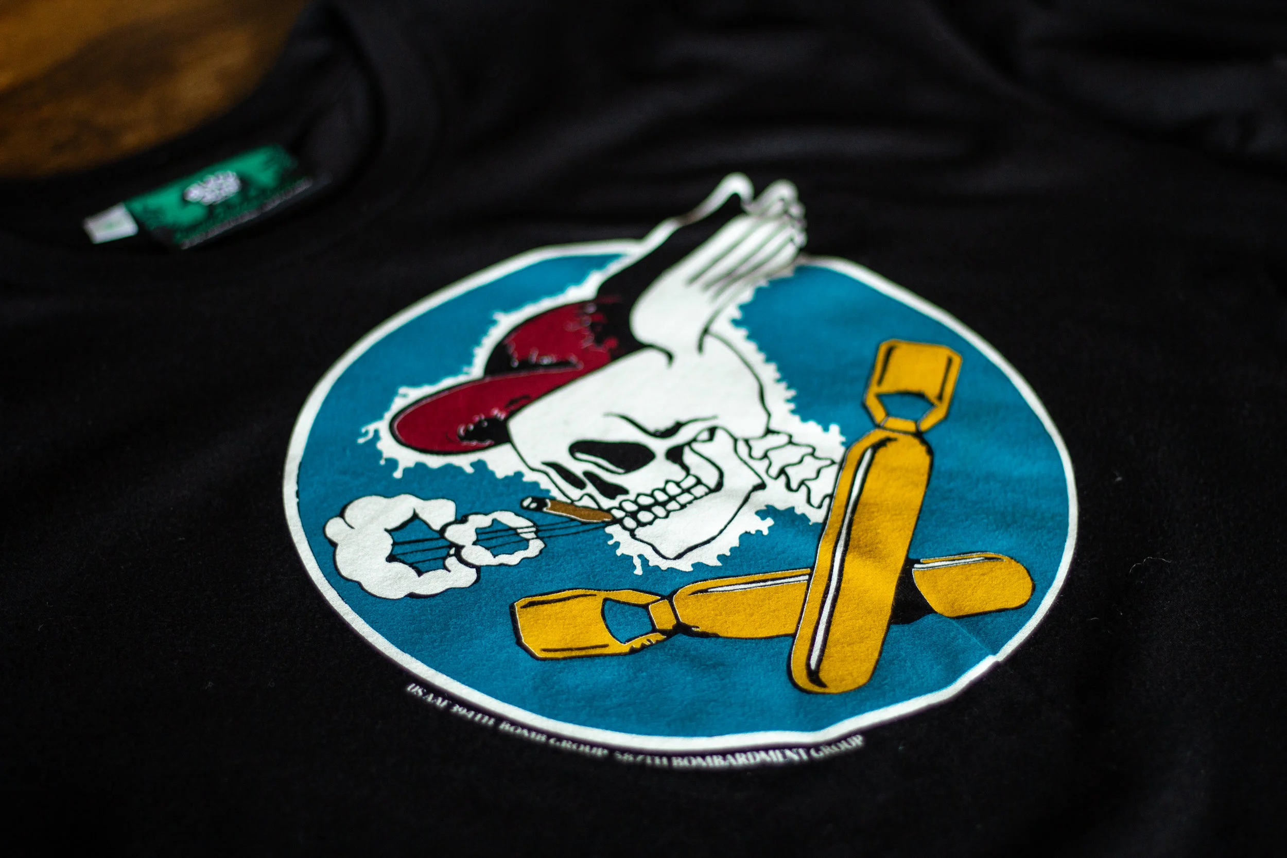 Copy of bomber artwork Smoking Skull tee shirt by Black Bear Brand