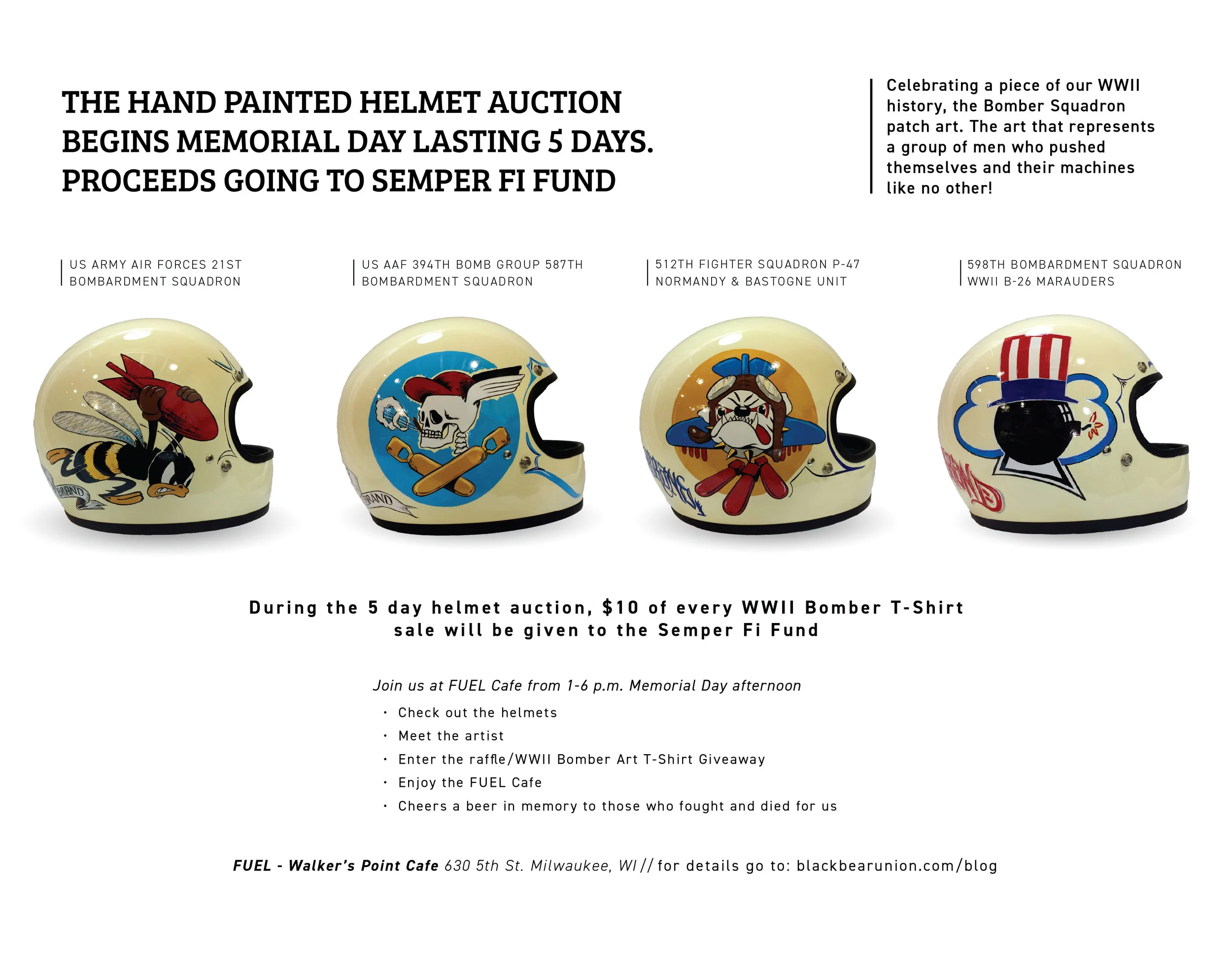 Craig Kalbas hand-painted 4 Biltwell Gringos in one of four designs commemorating the heroes of WWII and the historic patches these men wore into battle.