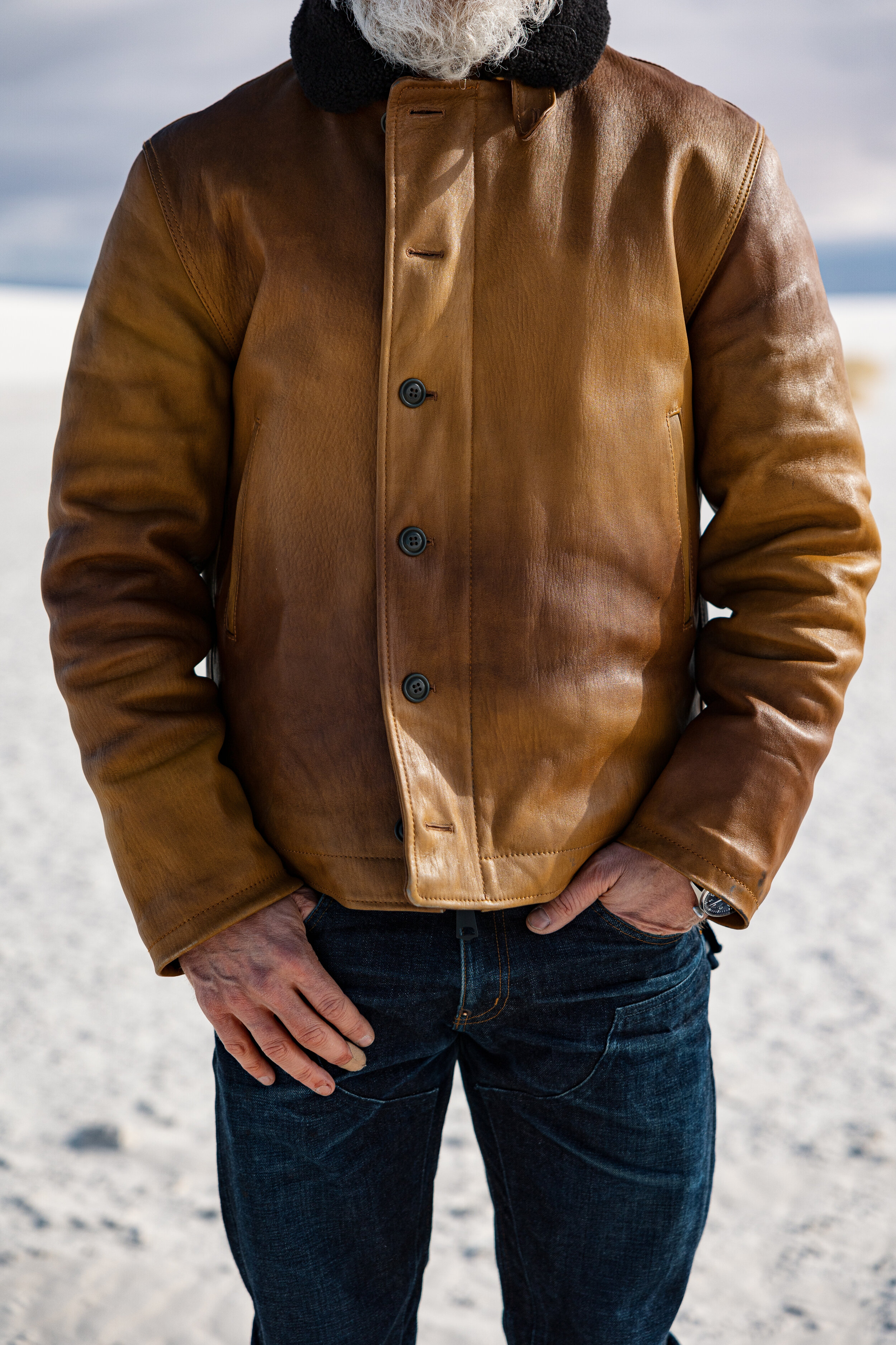 Natural/Army Horsehide N1 Deck Jacket (Made To Order). — Black Bear Brand