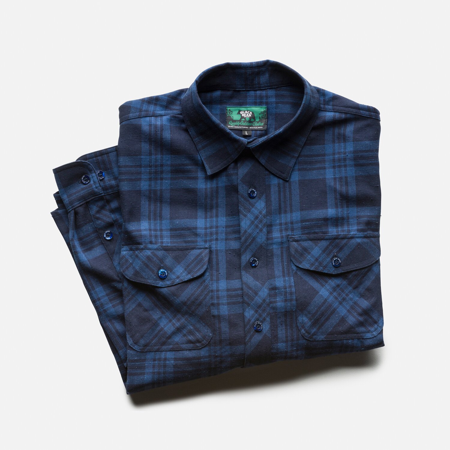 black bear brand plaid blue button shirt