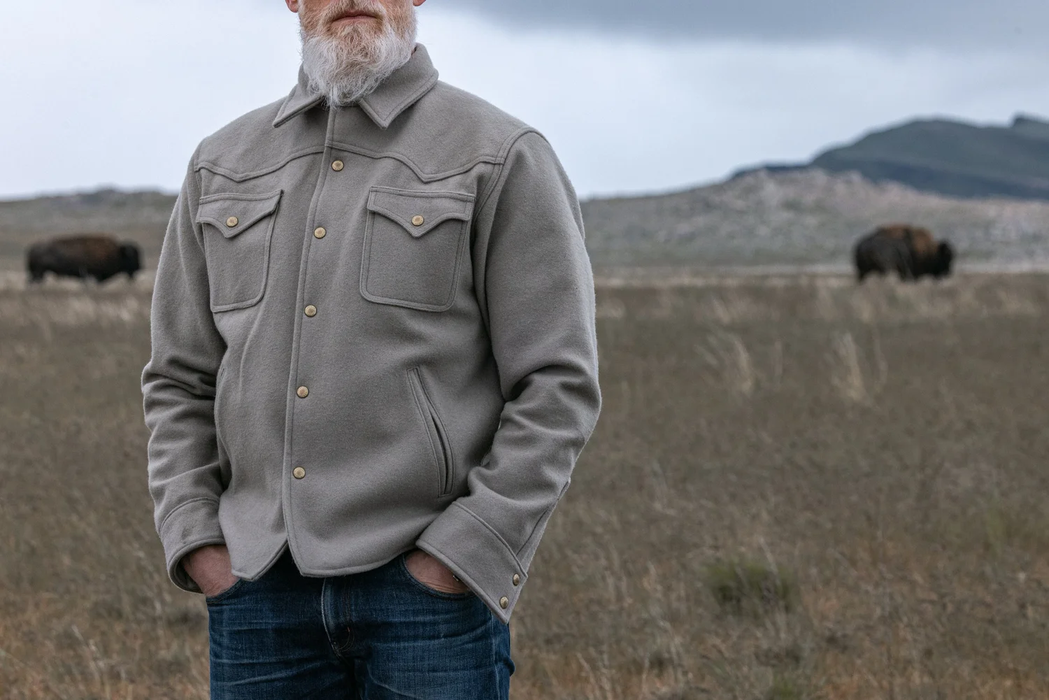 Black Bear Brand - Heavy Stone Grey MELTON Wool Western Over-Shirt 