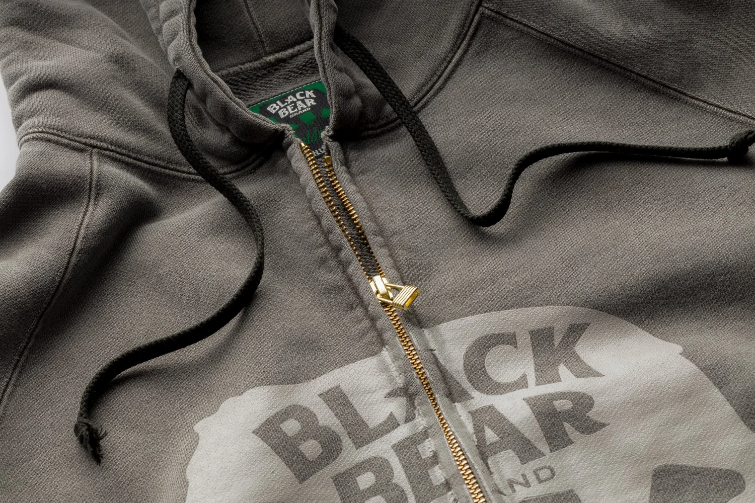 Black Bear Brand ZIP Hoody, Vintage Charcoal GREY Garment Dyed 