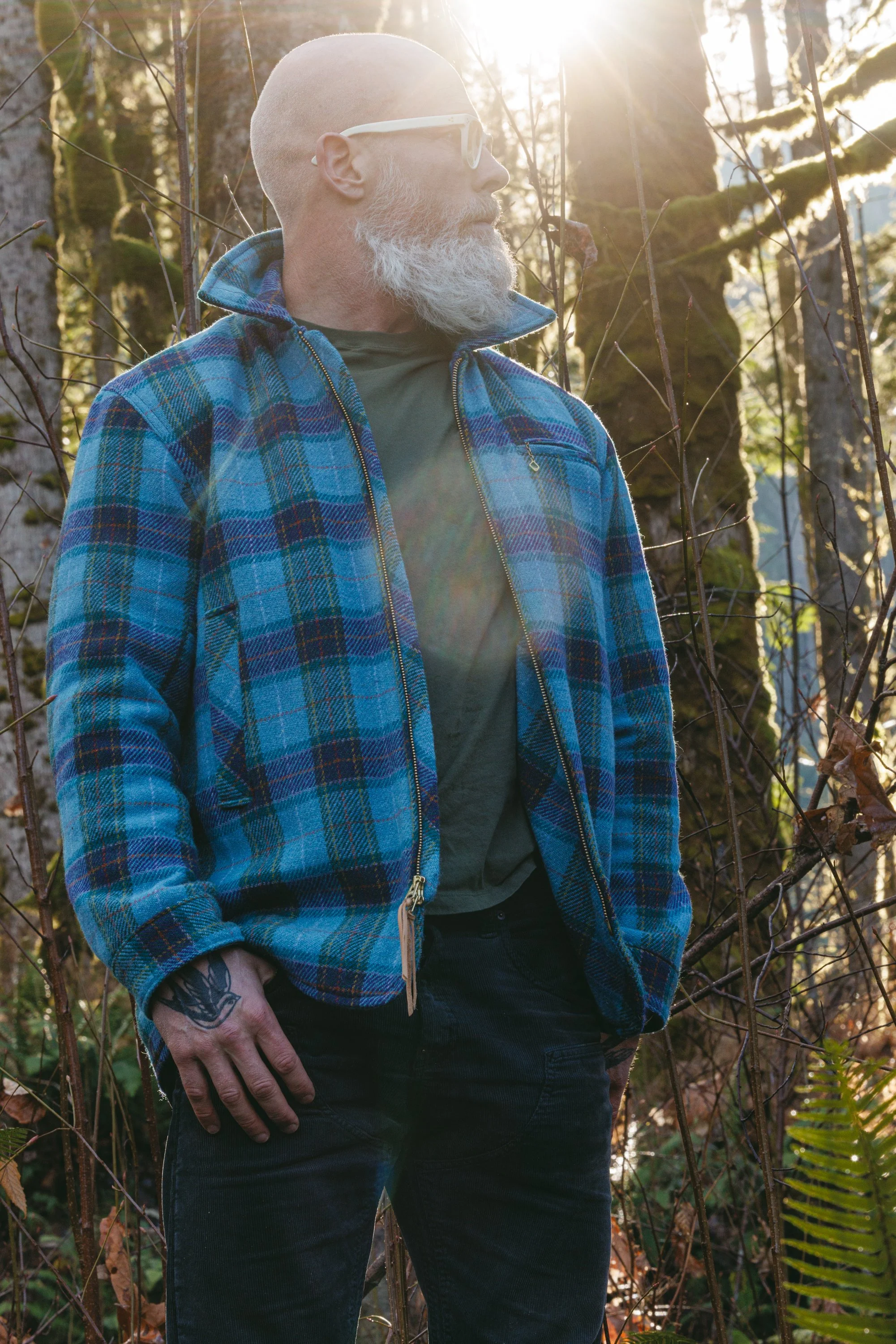 Black Bear Brand SKY BLUE Harris Tweed Tartan ZIP Coat (hand woven Harris Tweed)