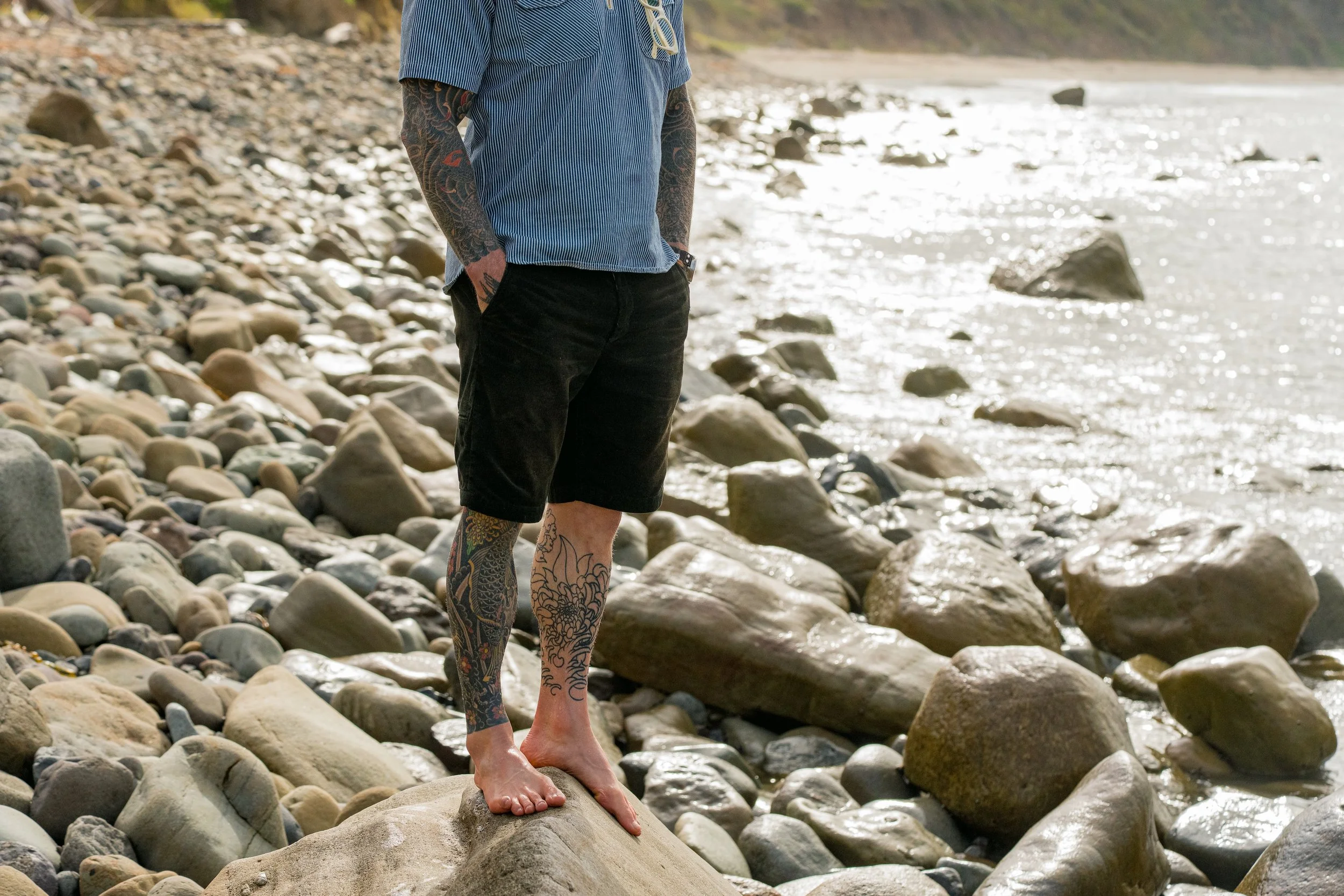 Josh's Distressed Black Bear Brand Corduroy Short