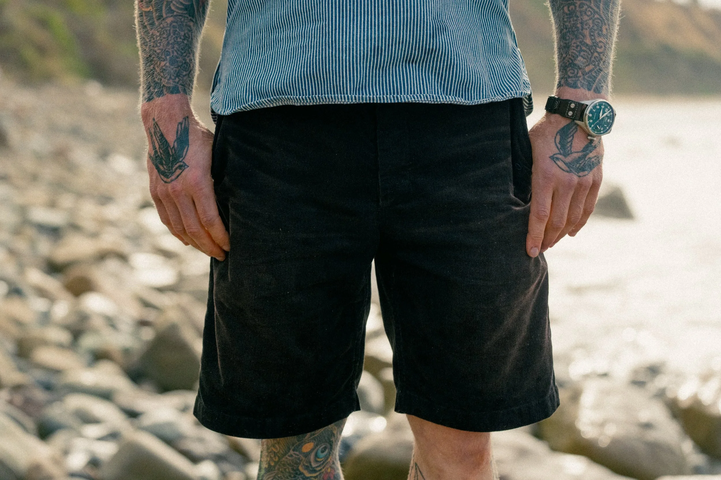 Josh's Distressed Black Bear Brand Corduroy Short