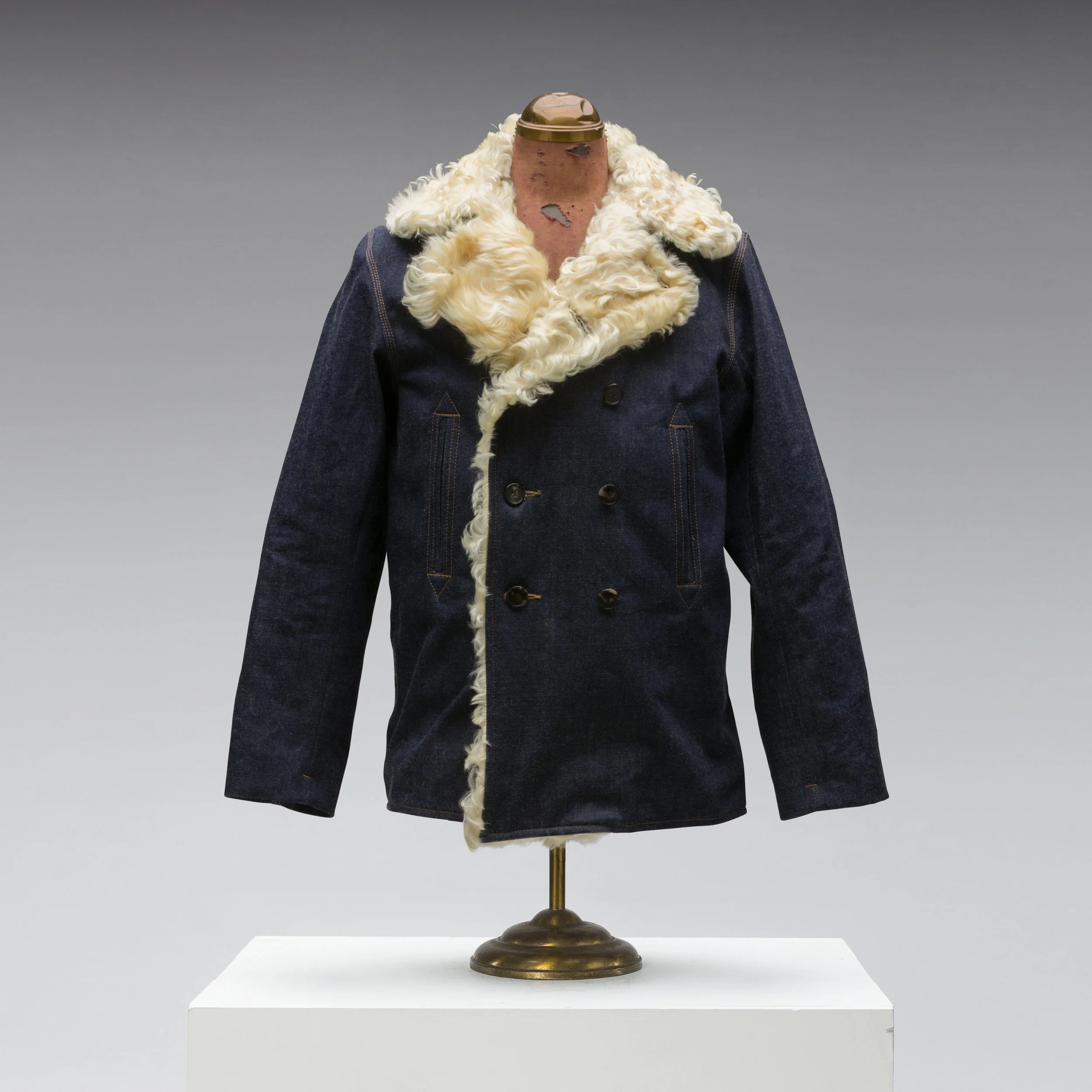 Long Curly Lamb & Botanical Indigo Denim - Black Bear Brand Denim Winter Coat