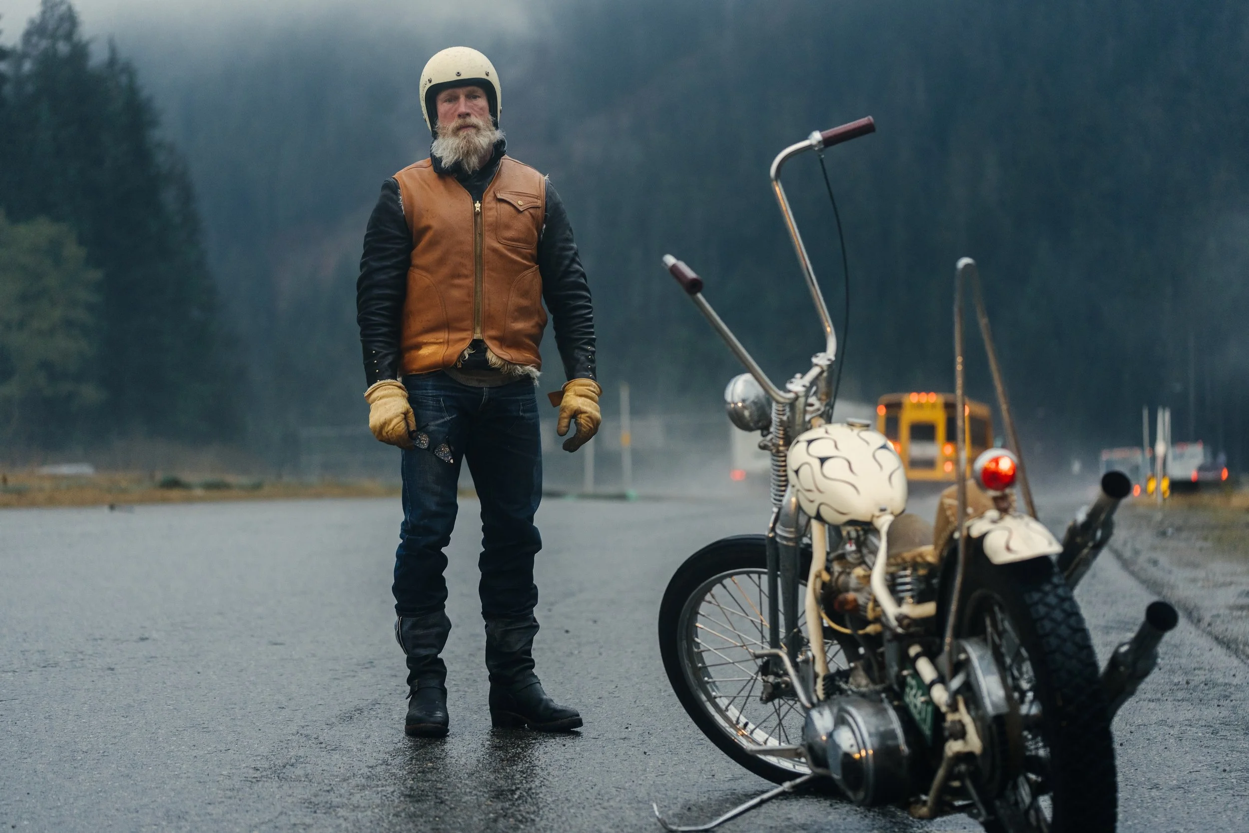 Northern Dream vest and Leathertogs jacket cascade rain ride3.jpg