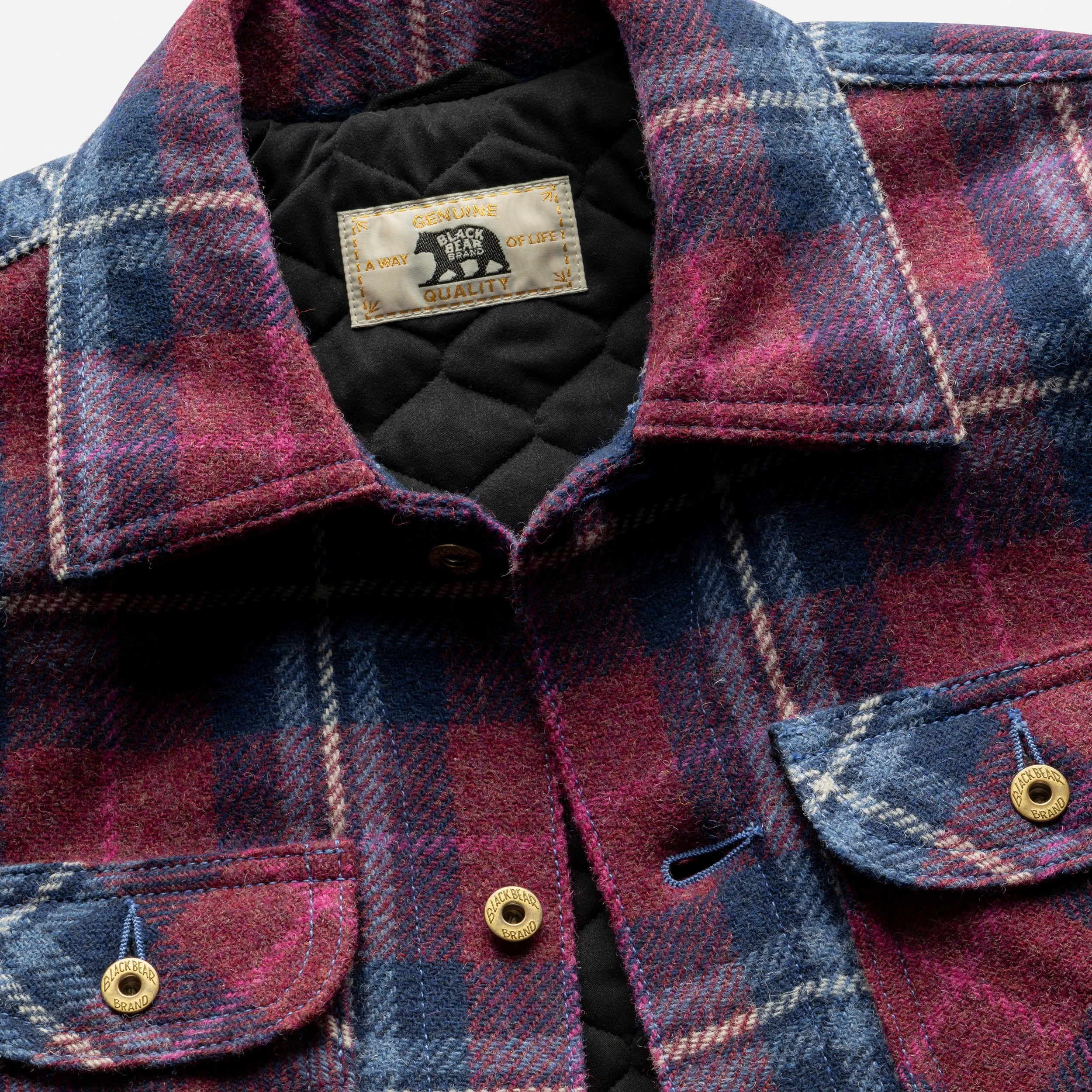Black Bear Brand ULTIMATE WOOL Chore Coat - WILDFLOWER Harris Tweed product photo close up