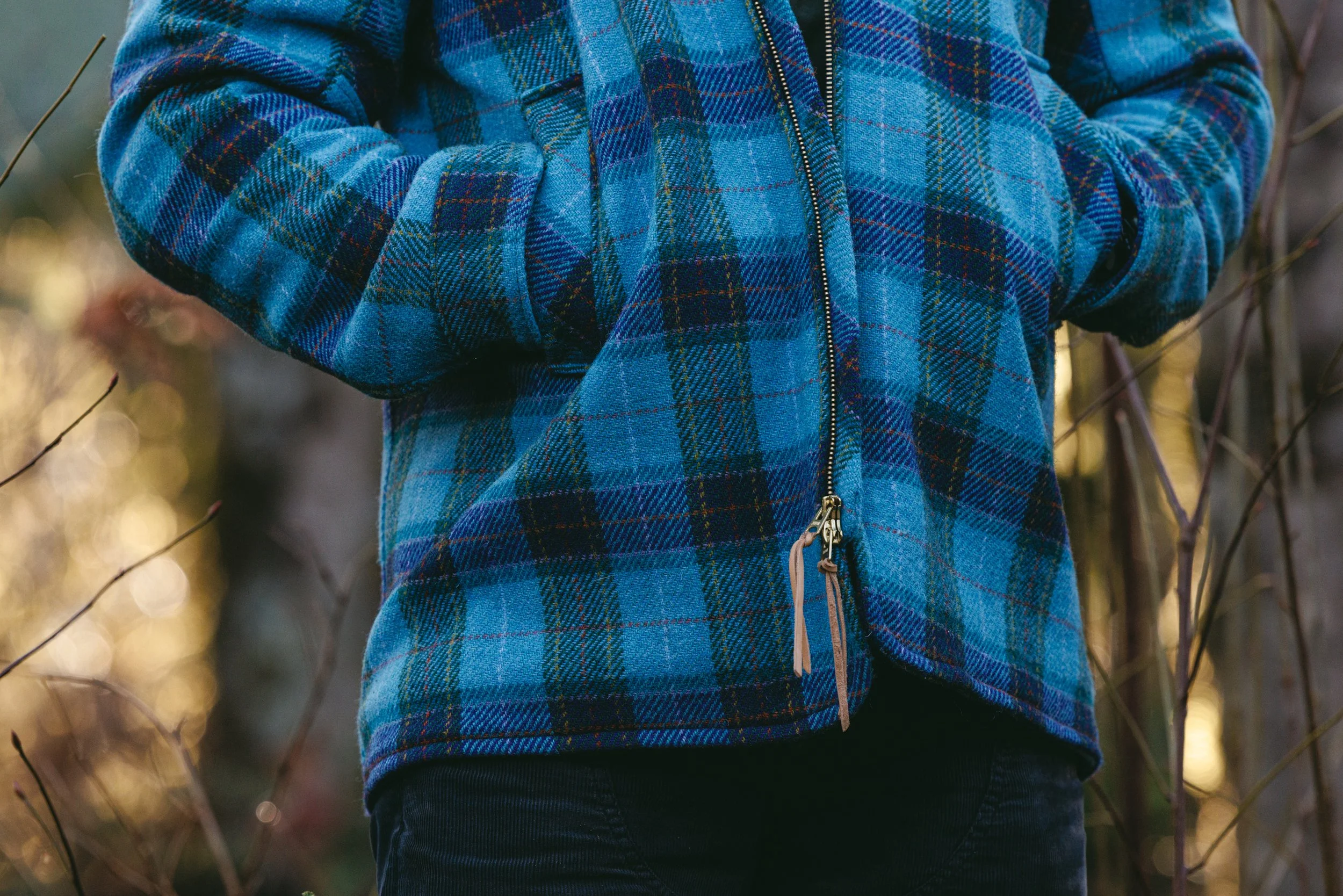 Black Bear Brand SKY BLUE Harris Tweed Tartan ZIP Coat (hand woven Harris Tweed)