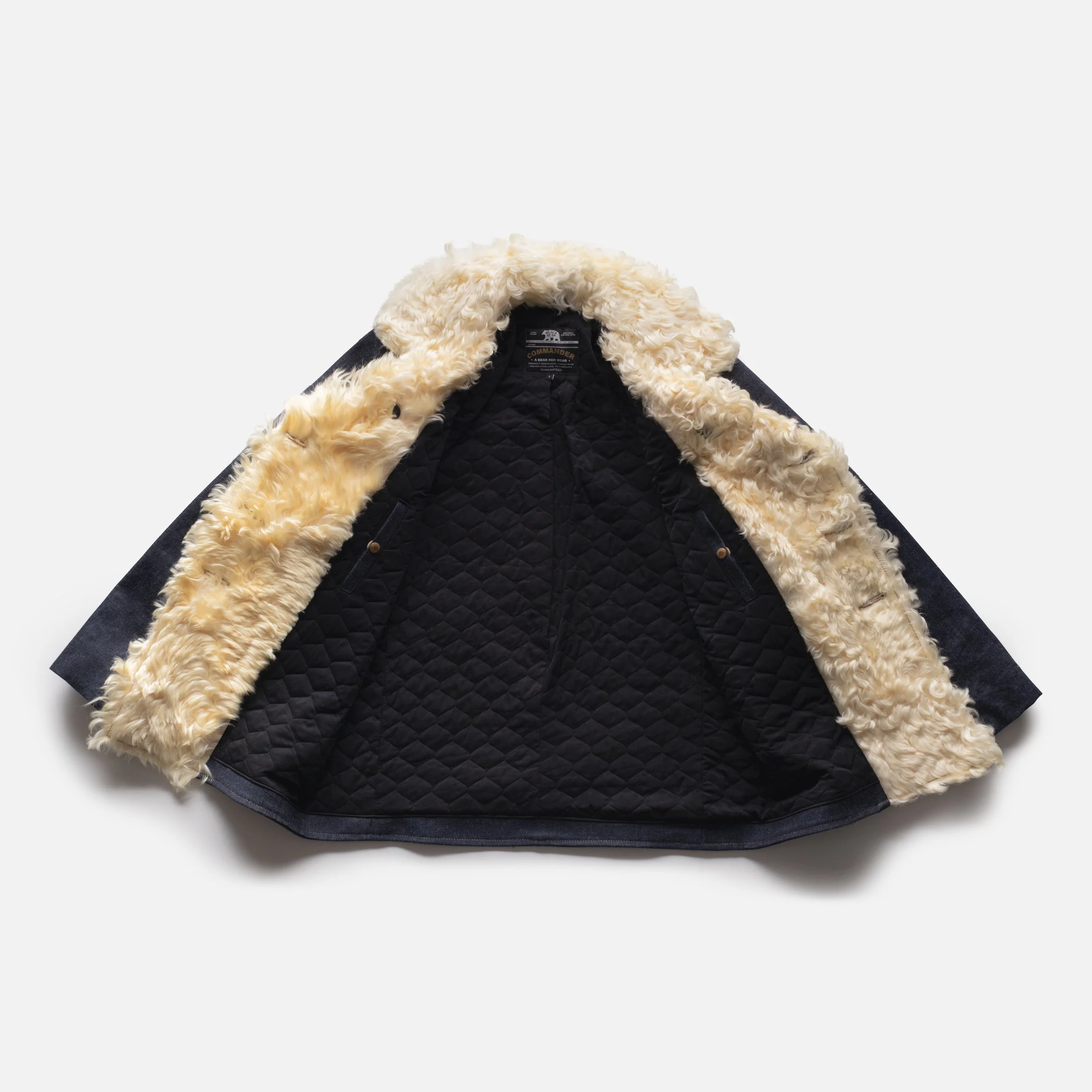 Long Curly Lamb & Botanical Indigo Denim - Black Bear Brand Denim Winter Coat