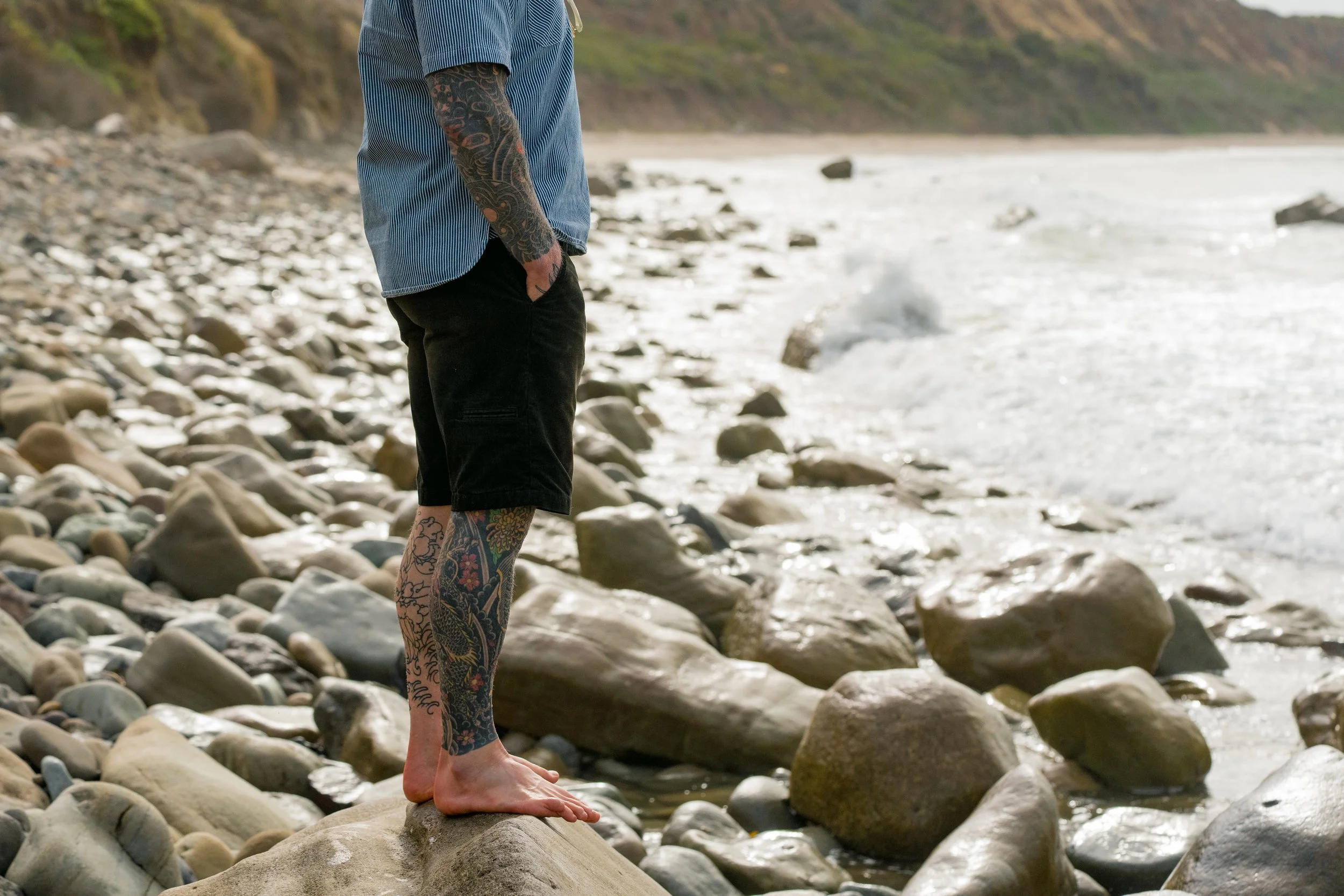Josh's Distressed Black Bear Brand Corduroy Short