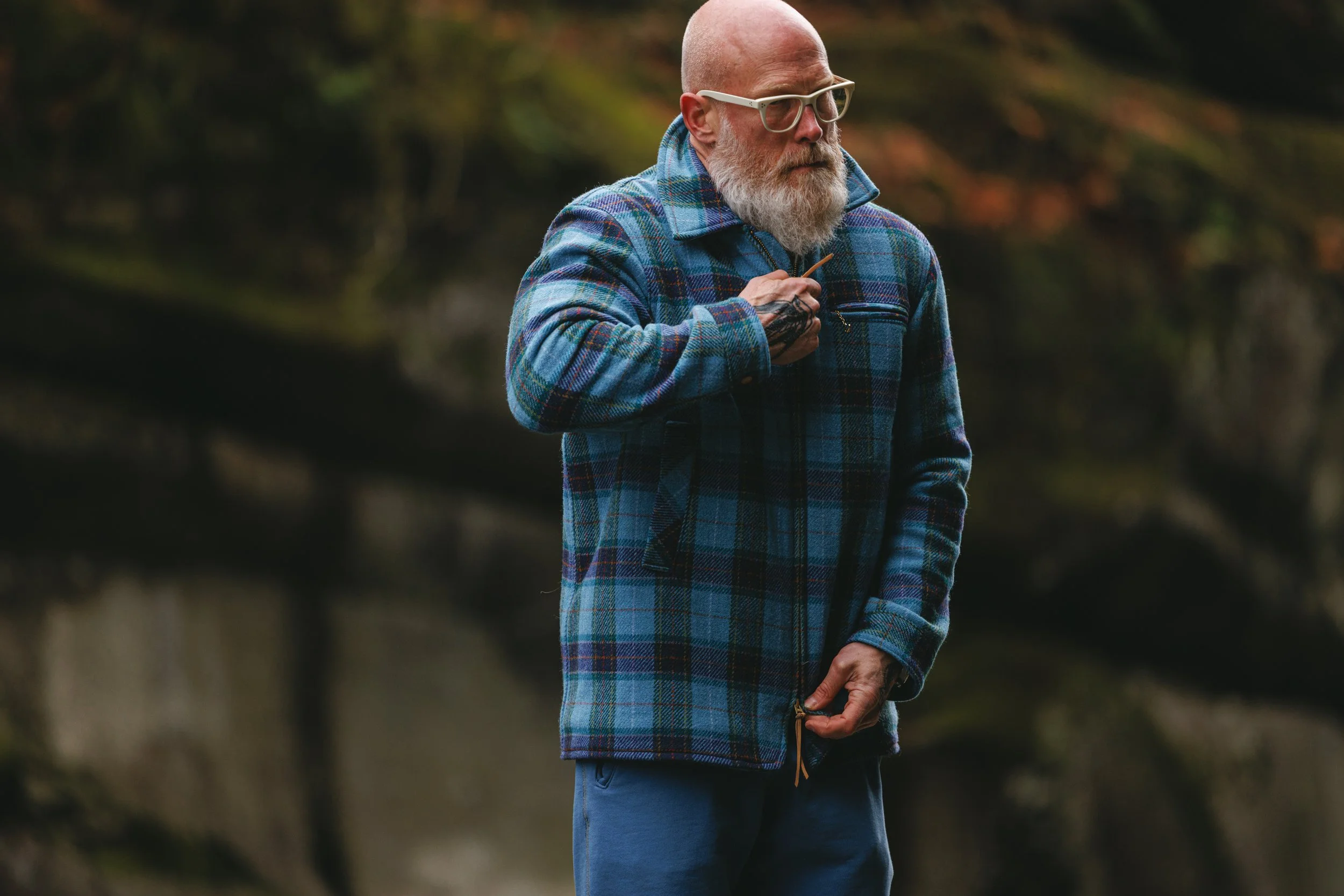 Black Bear Brand SKY BLUE Harris Tweed Tartan ZIP Coat (hand woven Harris Tweed)