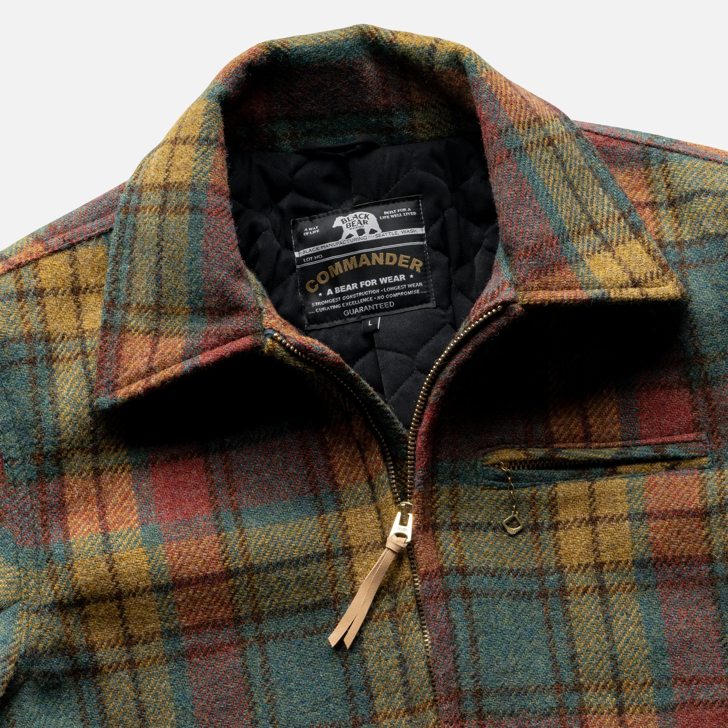 Black Bear Brand MOSS FIRE Harris Tweed Tartan ZIP Coat