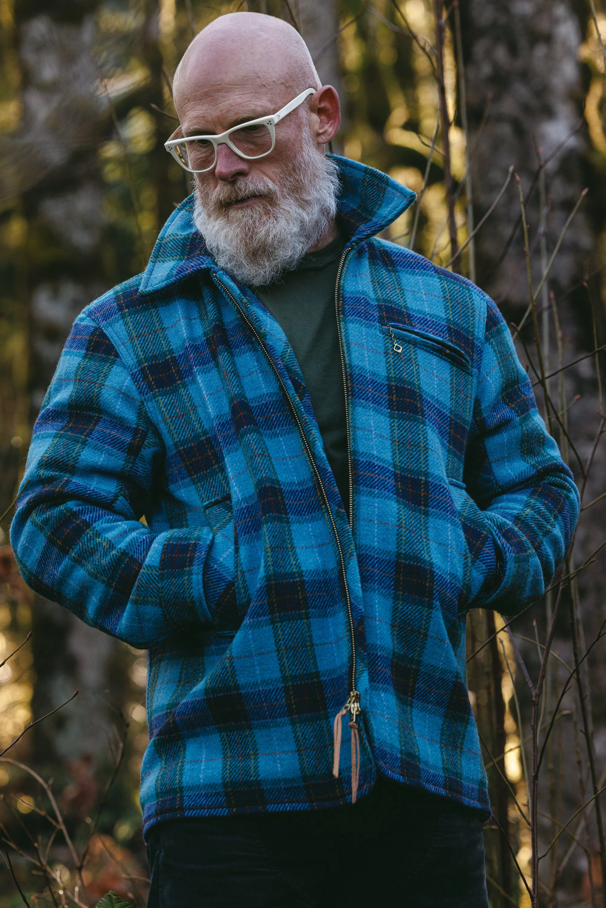Black Bear Brand SKY BLUE Harris Tweed Tartan ZIP Coat (hand woven Harris Tweed)