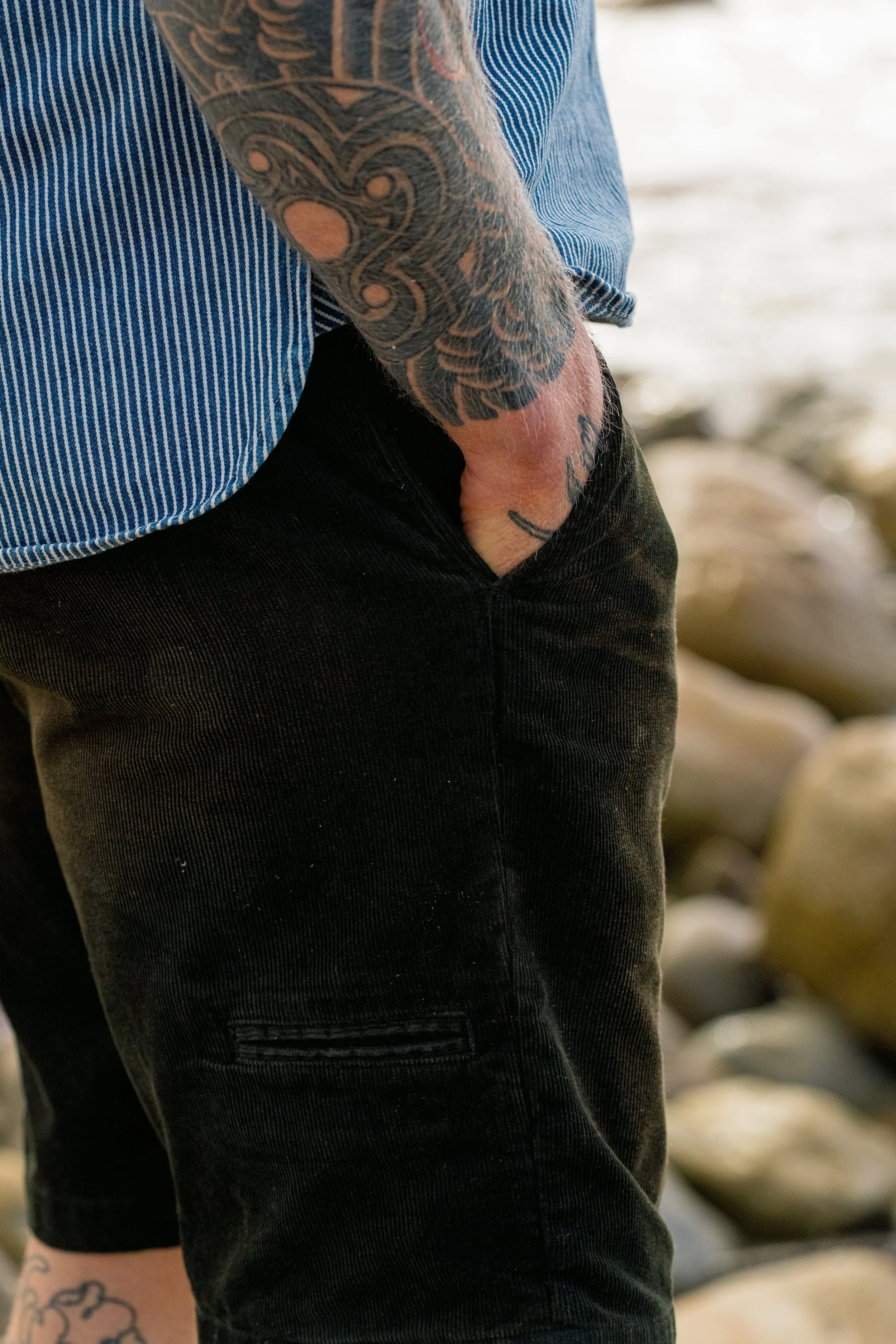 Josh's Distressed Black Bear Brand Corduroy Short
