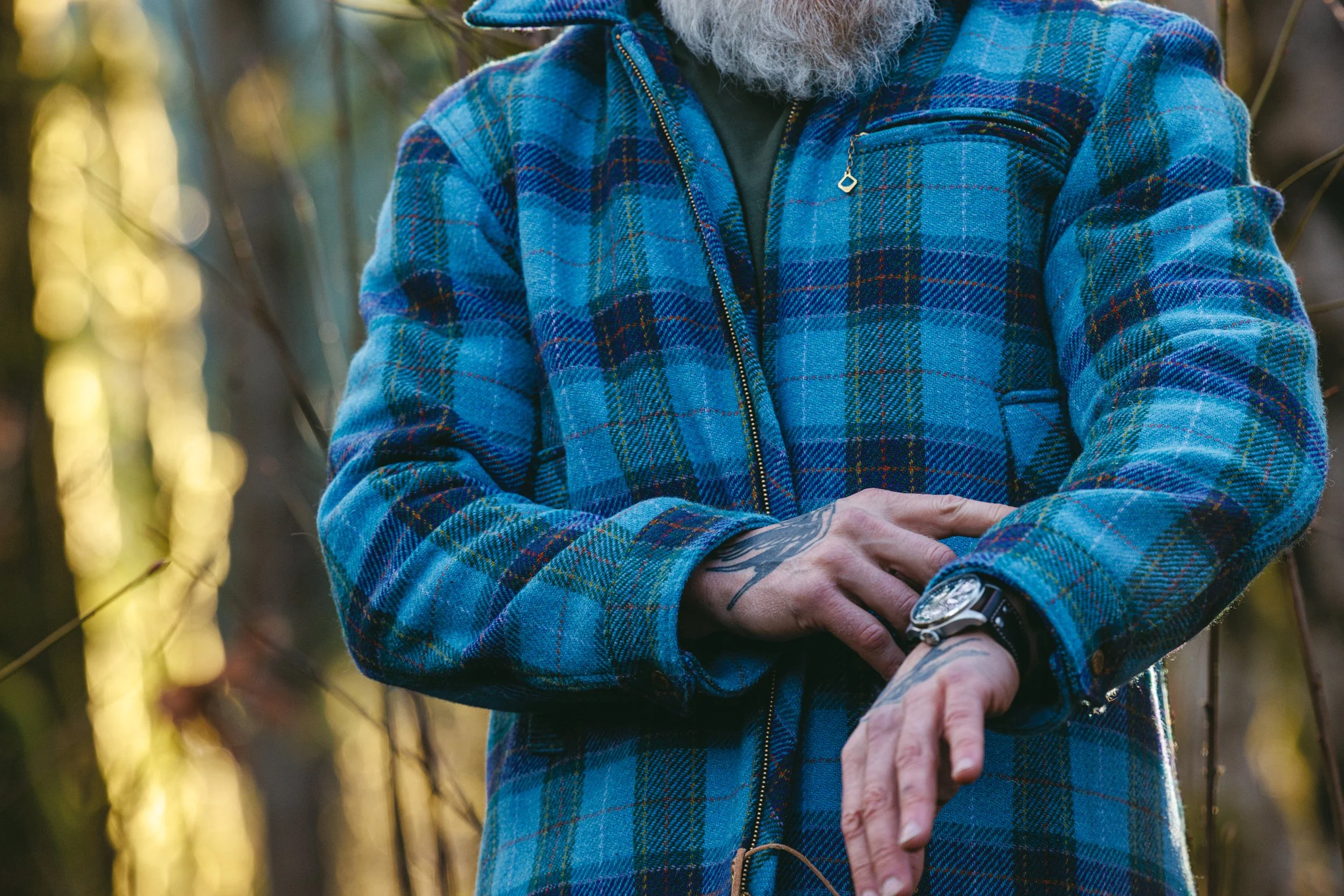 Black Bear Brand SKY BLUE Harris Tweed Tartan ZIP Coat (hand woven Harris Tweed)