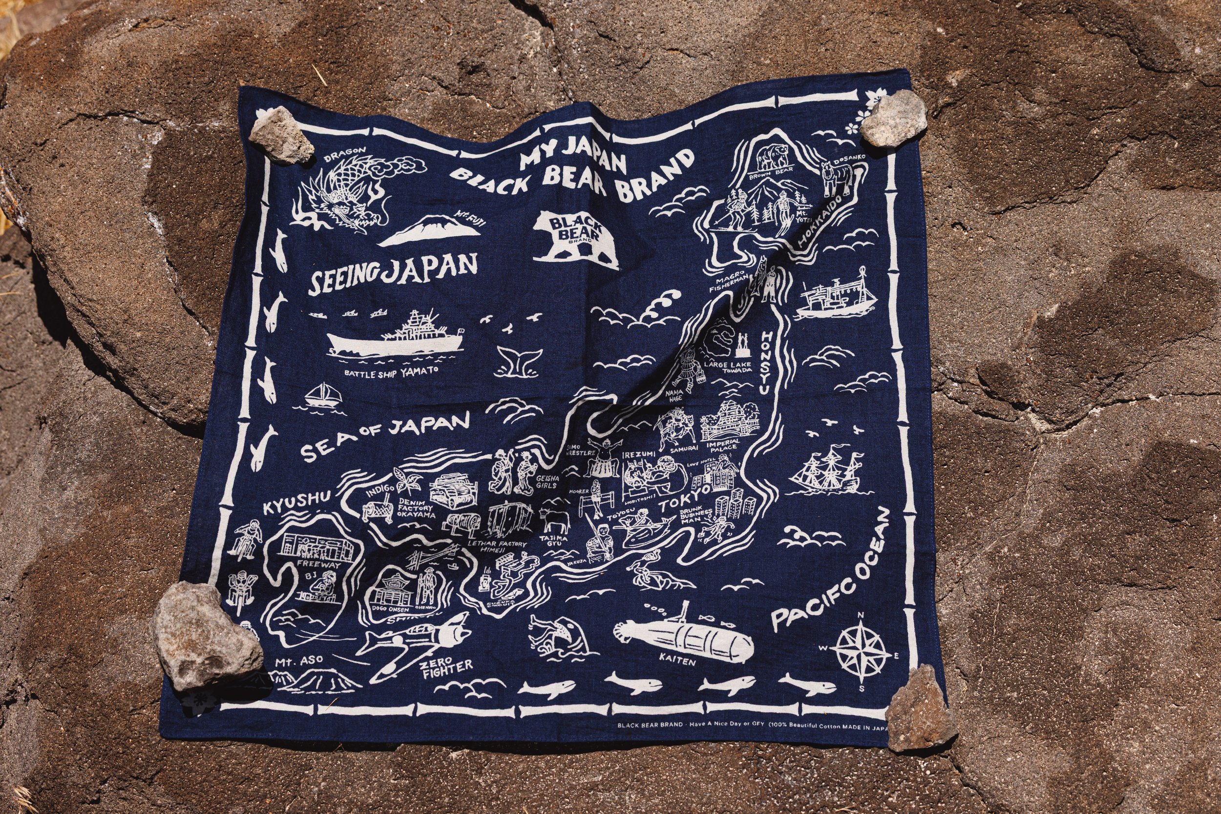 Black Bear Brand My Japan (indigo) - Print Cotton Bandana
