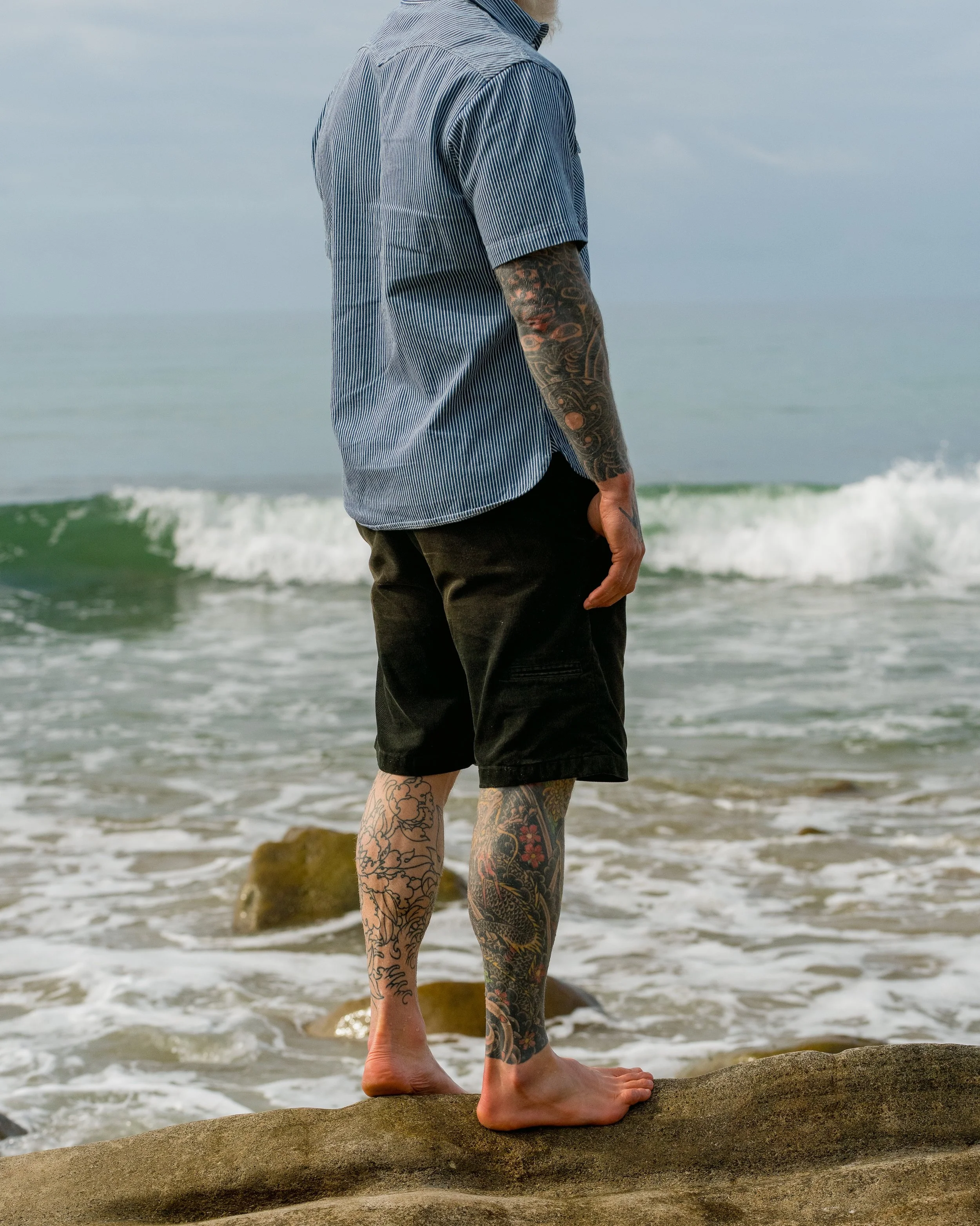 Josh's Distressed Black Bear Brand Corduroy Short