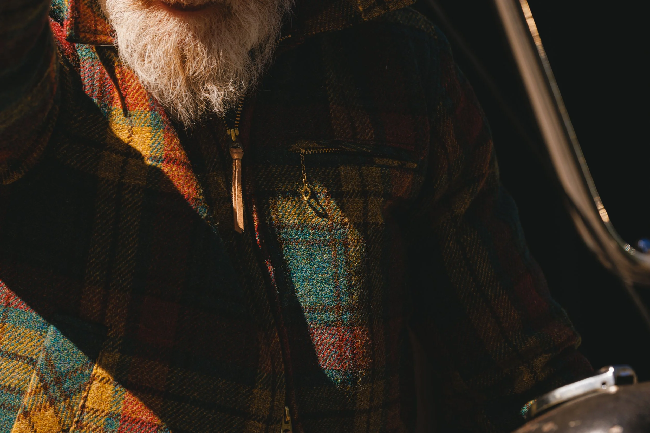 Black Bear Brand MOSS FIRE Harris Tweed Tartan ZIP Coat